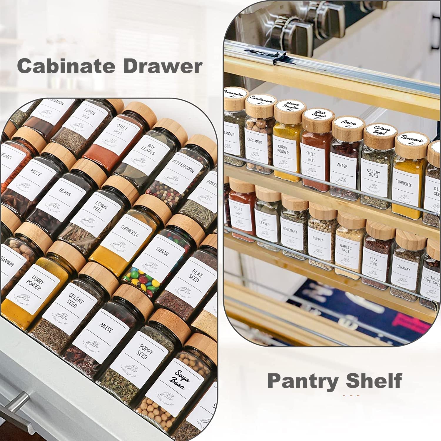 HJB VISSO 24-Piece Glass Spice Jars Set, 120ml Square Spice Containers with Labels, Shaker Lids, Bamboo Caps, Funnel, Brush & Marker Included – Safqqa Egypt