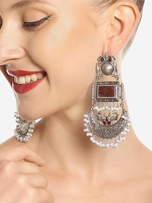 Zaveri Pearls Silver Oxidised Dangle Earrings Stones & Beads ZPFK16701 – Safqqa Egypt