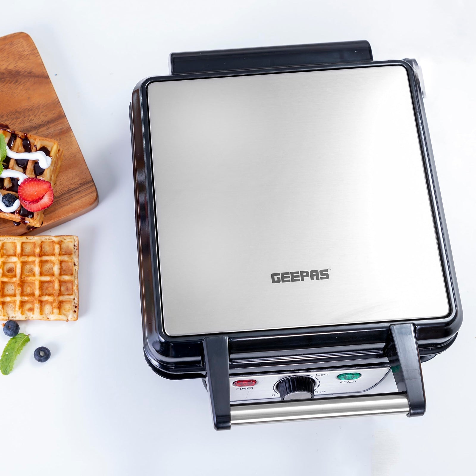Geepas GWM5417 Electric Waffle Maker 1100W- 4 Slice Non-Stick Electric Belgian Waffle Maker with Adjustable Temperature Control- Have Scratches