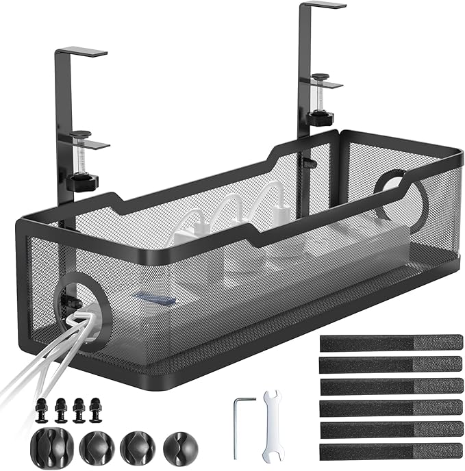 SKY-TOUCH Under Desk Cable Management Tray Metal Clamp Black 34x12x8cm – Safqqa Egypt