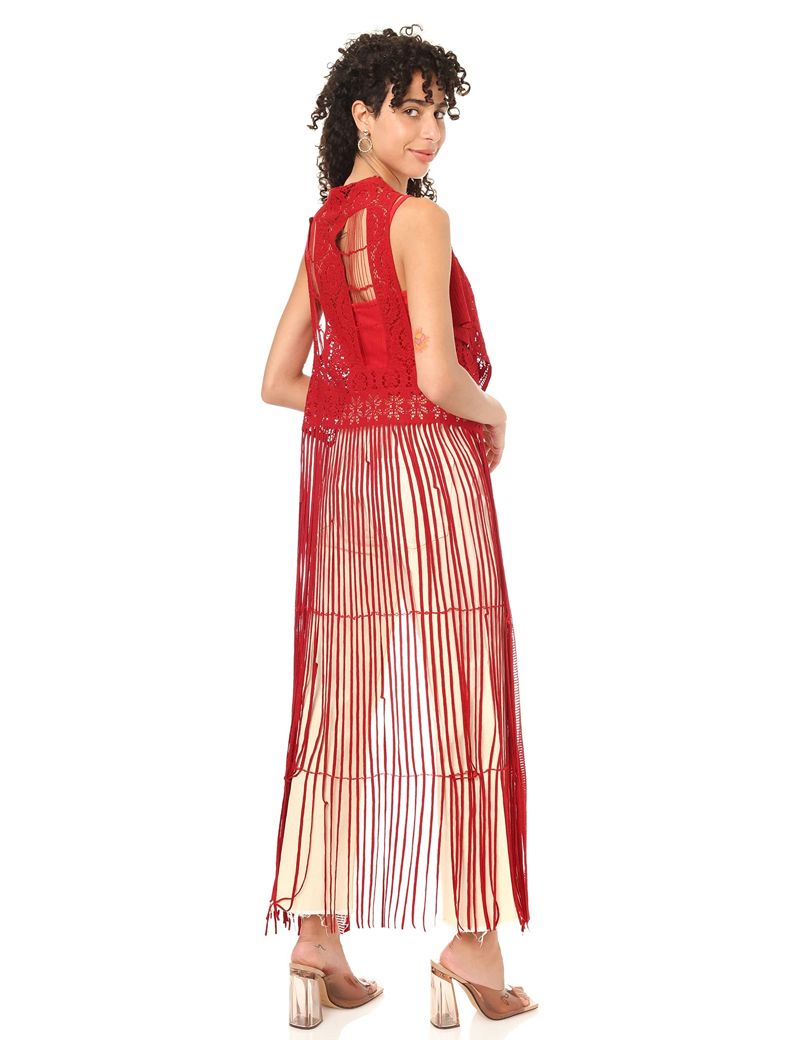 JAMILA Women fringed net cardigan SWEATER