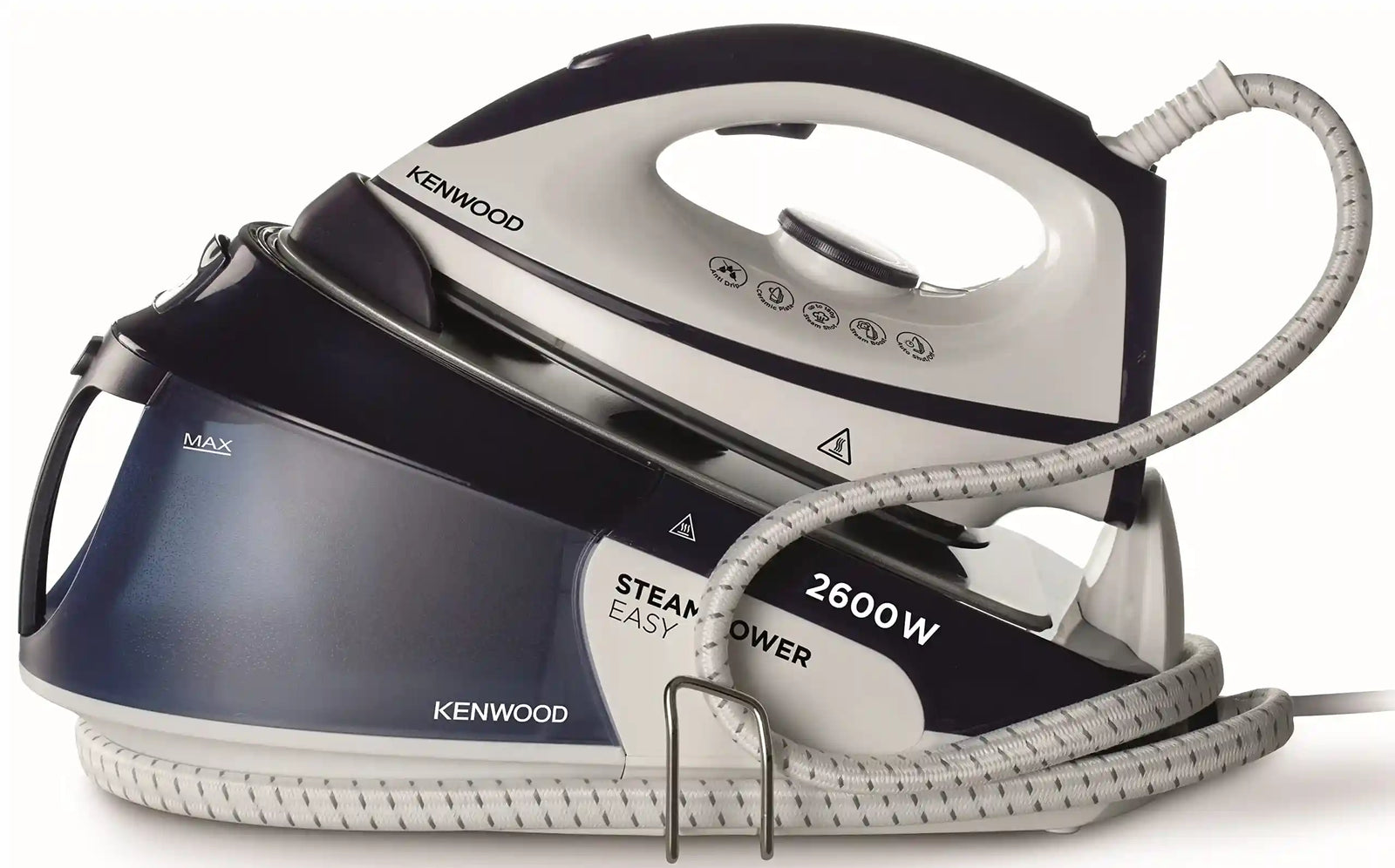Kenwood 2600W Steam Station Iron – 1.8L Tank, Ceramic Soleplate, 180g Steam Boost, Anti-Drip, Auto Shut-Off, Self-Clean – White/Blue (SSP20.000WB)- Scratches And DAMAGE Box - Safqqa Egypt