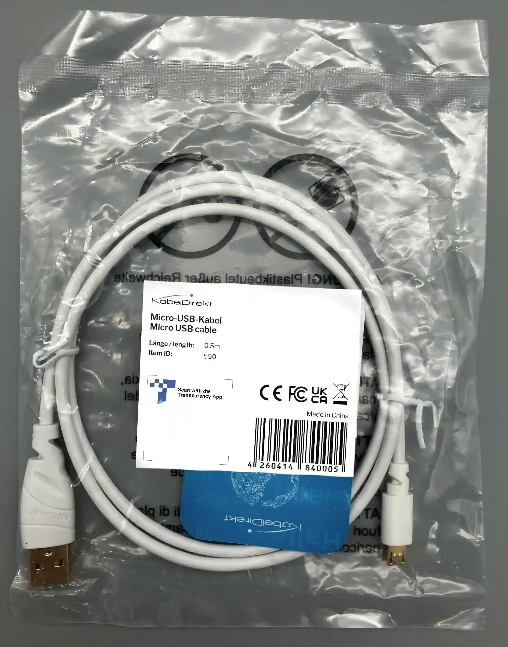 KabelDirekt – Micro USB Cable (USB 2.0, Synch & Charge Cable, white) TOP Series, Pack of 5 Cables, 0.5 Meters - Safqqa Egypt