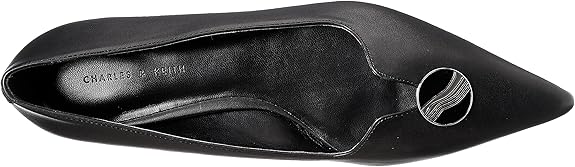 CHARLES & KEITH Women’s Pointed Toe Faux Leather Ballerinas with Front Button Detail