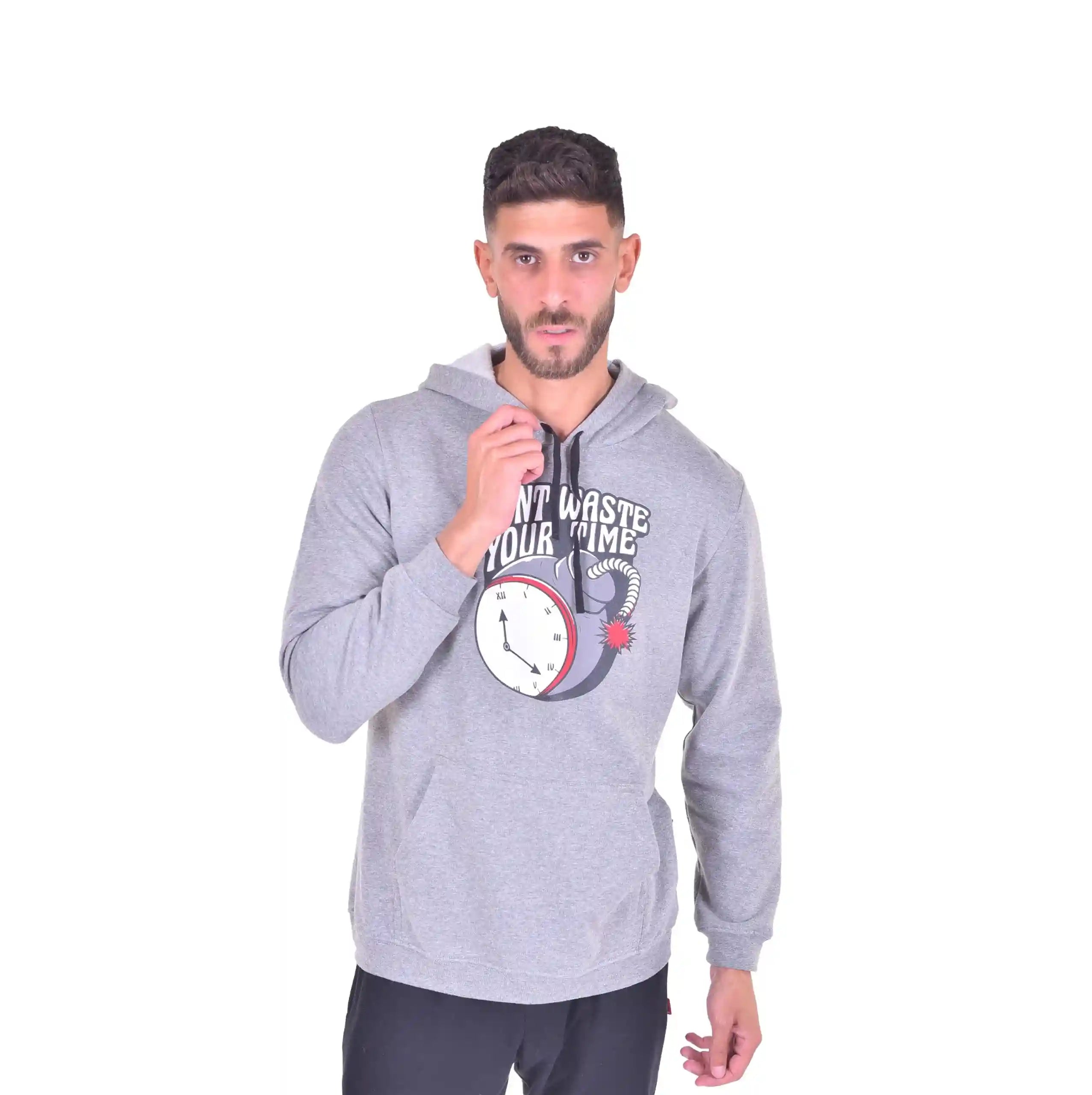 JIL Men sweatshirt cotton melton brushed grey melange printed, 3 - Safqqa Egypt