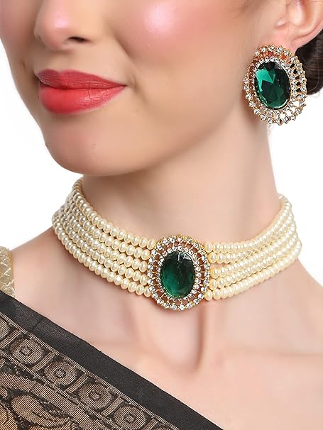 طقم عقد نسائي من ماركة Shining Diva Fashion مطلي بالذهب عيار 18 بتصميم لؤلؤي – Safqqa Egypt