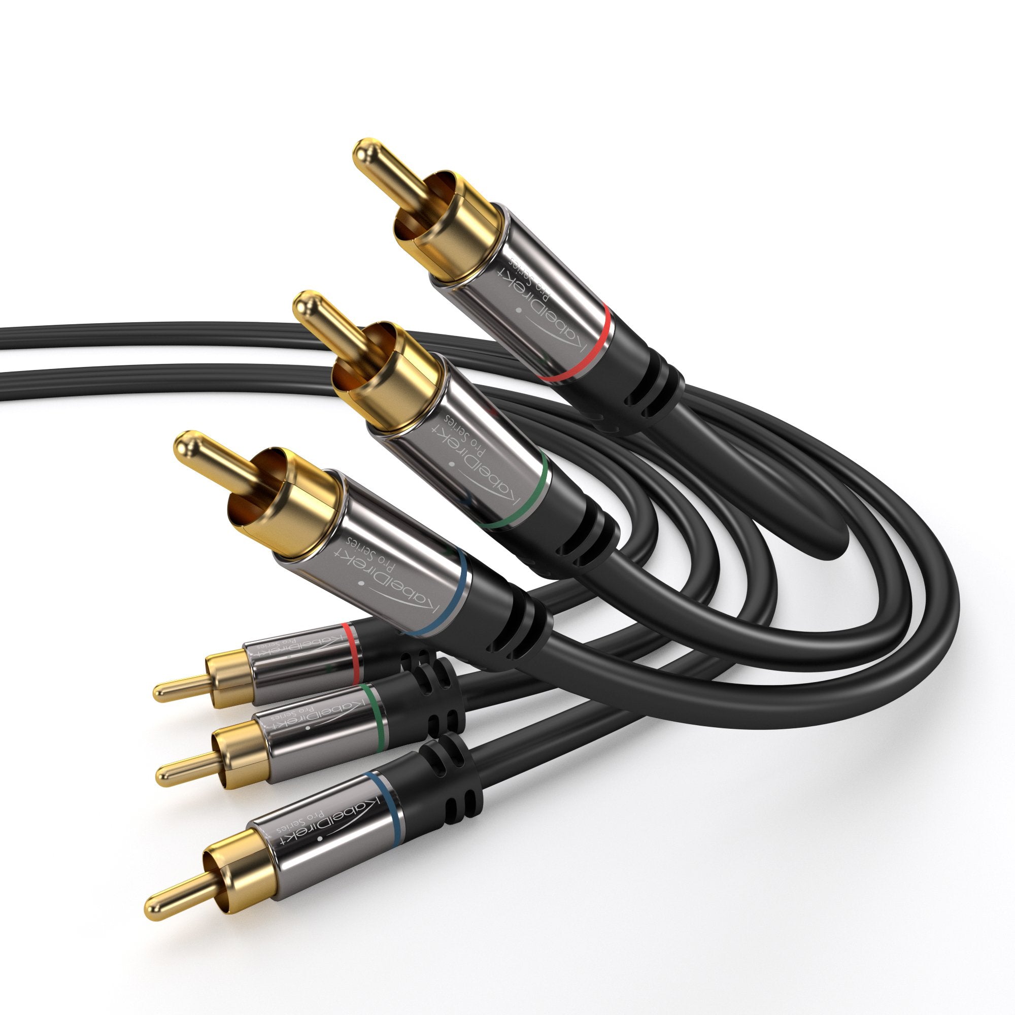 KabelDirekt – 3m – Component Cable, RCA/phono, RGB/YUV (coax cable, 3× RCA/phono to 3× RCA/phono male cinch plugs, component cable for video transmission in Full HD, video/HDTV, black) - Safqqa Egypt