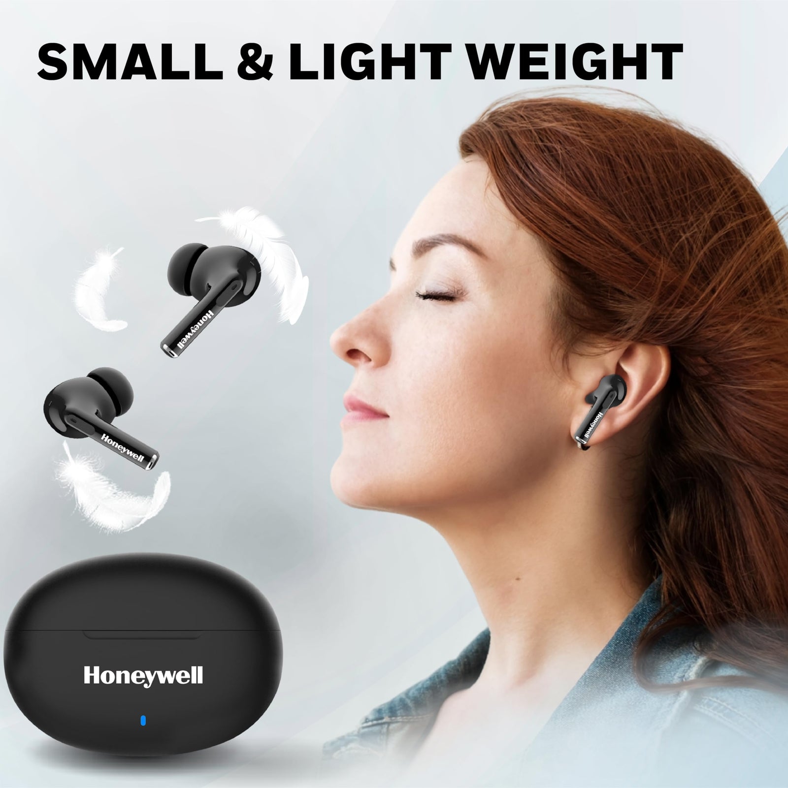 Honeywell Moxie V1200 True Wireless Bluetooth Earbuds – 26H Playtime, Type-C Fast Charging, IPX4 Water Resistant, Bluetooth 5.3, Touch Control, Voice Assistant – Black