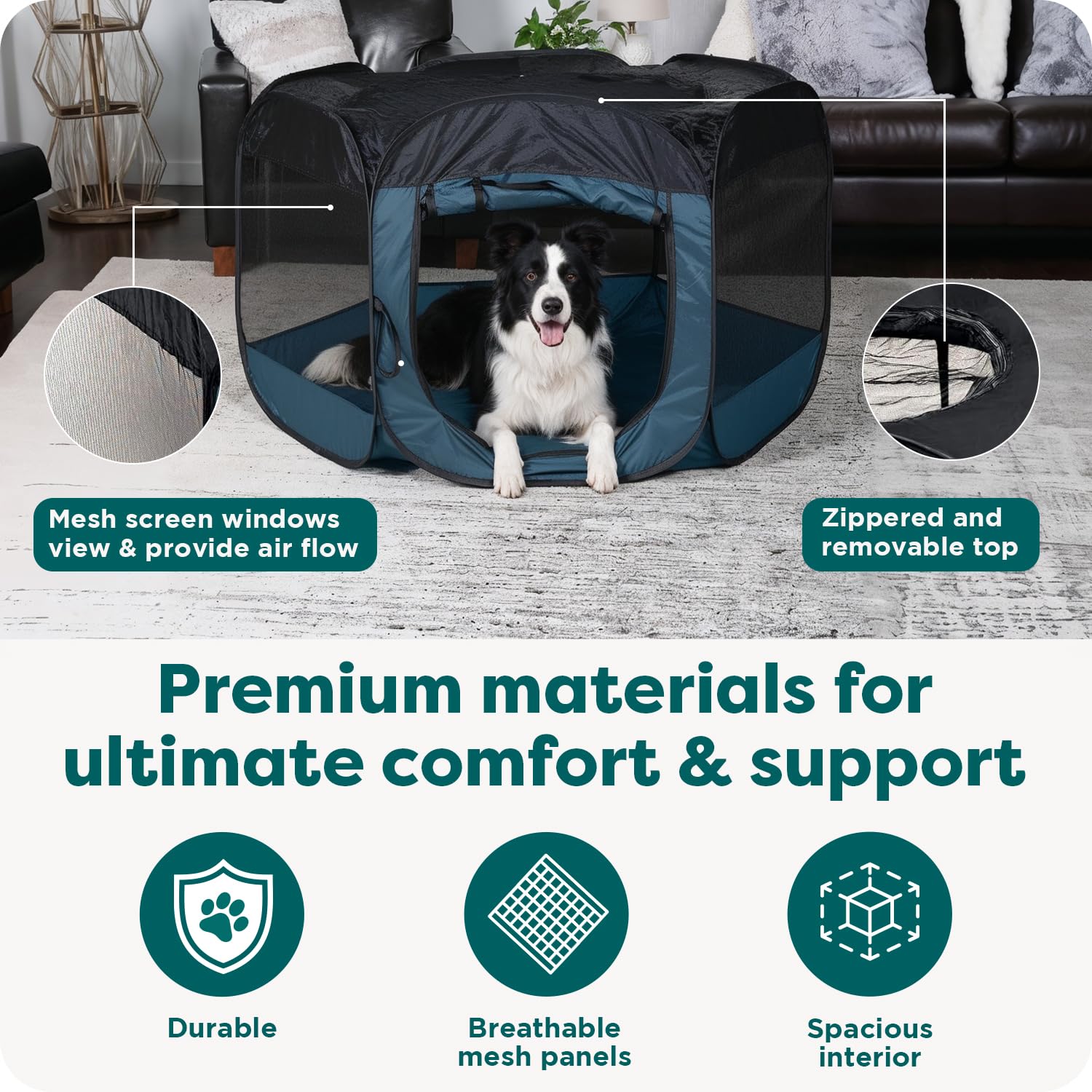 يوفر هذا القفص القابل للحمل مساحة آمنة ومريحة للحيوانات الأليفة للعب أو الاستراحة. مصنوع من شبكة متينة وإطار قوي يسمح بتهوية جيدة ويحافظ على سلامة الحيوانات.