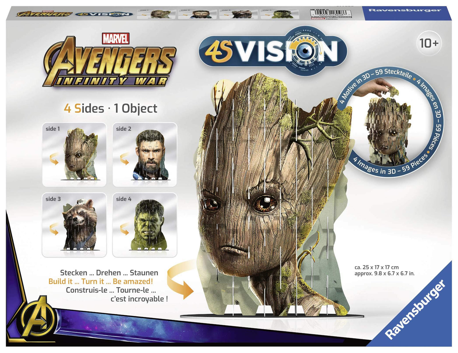 لعبة أحجية ثلاثية الأبعاد من Ravensburger 4D Vision Marvel Avengers Infinity War [Groot, Rocket, Thor & Hulk] - متعددة الأحجام