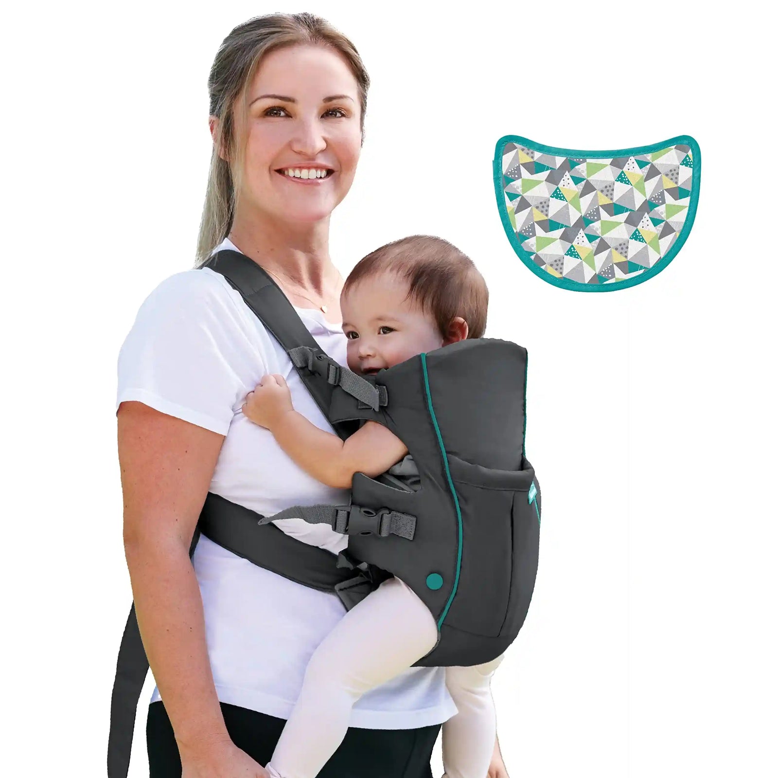 Infantino Classic Carrier with Pocket - 2 Ways to Carry Grey_Carrier with Wonder Bib & Essentials Storage Front Pocket, Adjustable Back Strap, Inward & Outward Facing, Easy Clean Material