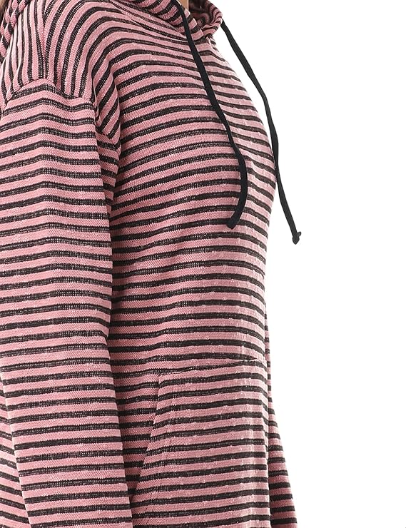 Jamila Women's Striped Hoodie with Kangaroo Pocket and Drawstring
