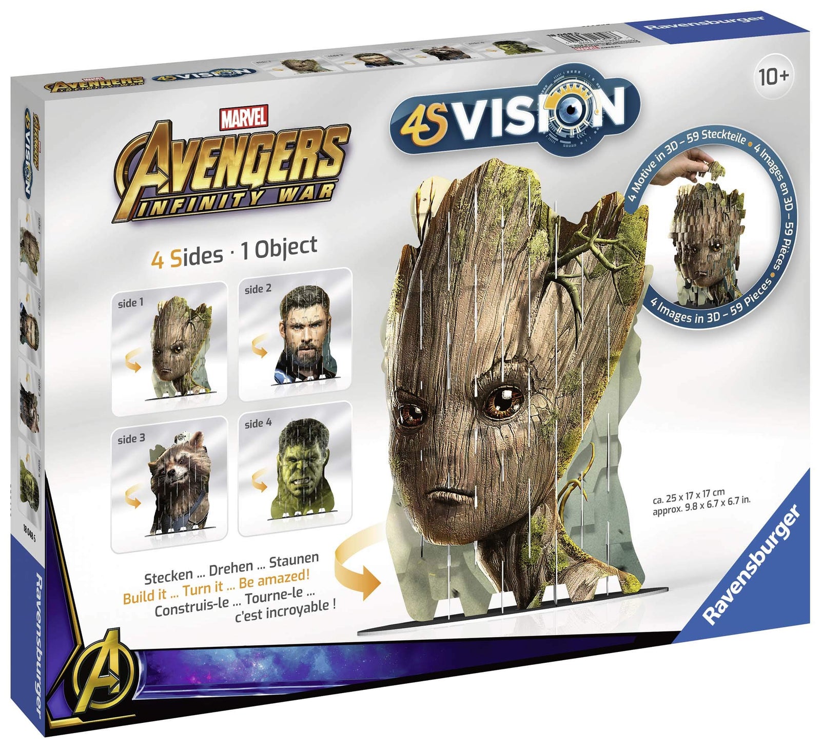 لعبة أحجية ثلاثية الأبعاد من Ravensburger 4D Vision Marvel Avengers Infinity War [Groot, Rocket, Thor & Hulk] - متعددة الأحجام