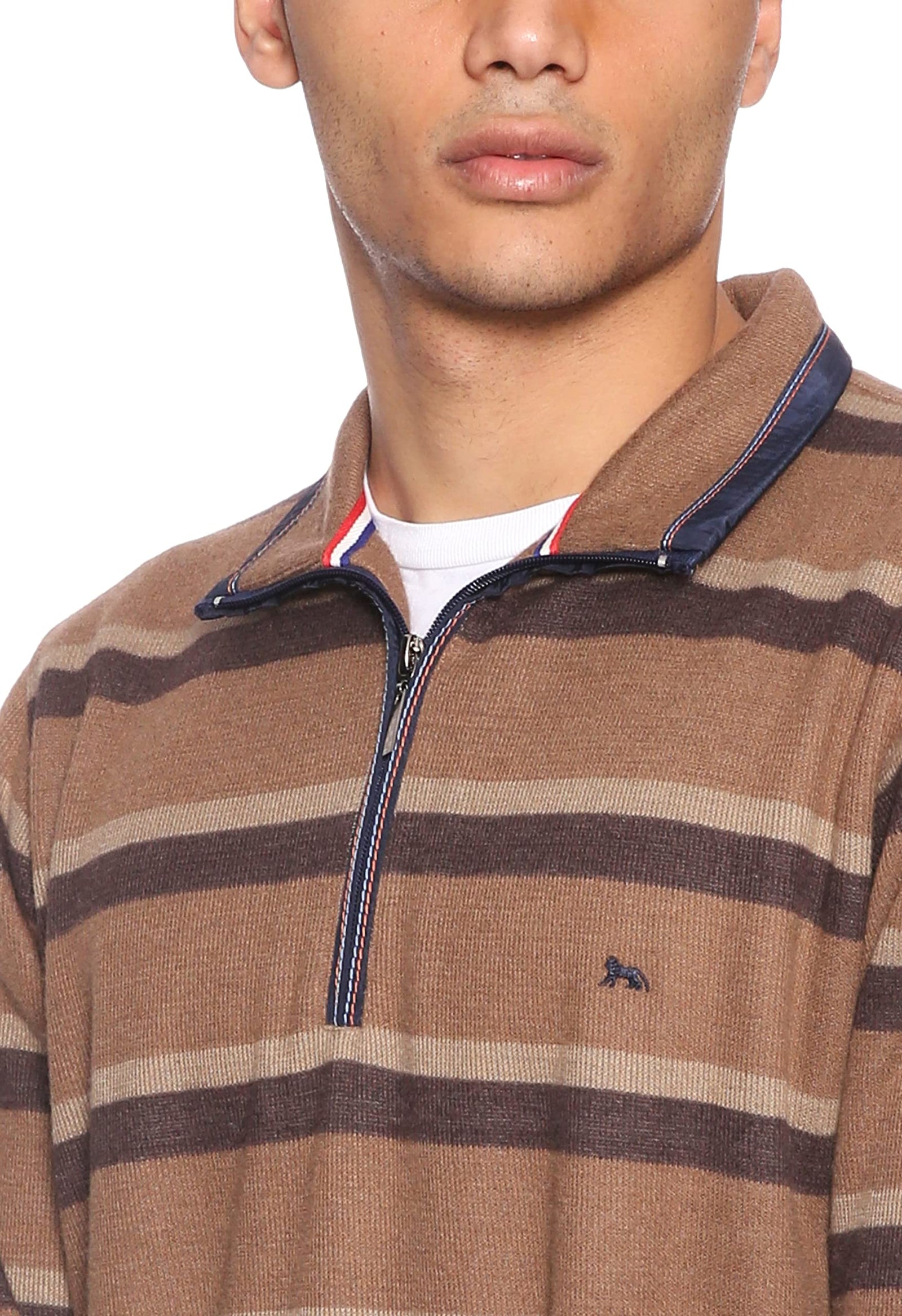 Bardis Wear men`s Sweatshirt , striped Beige and Brown ,M