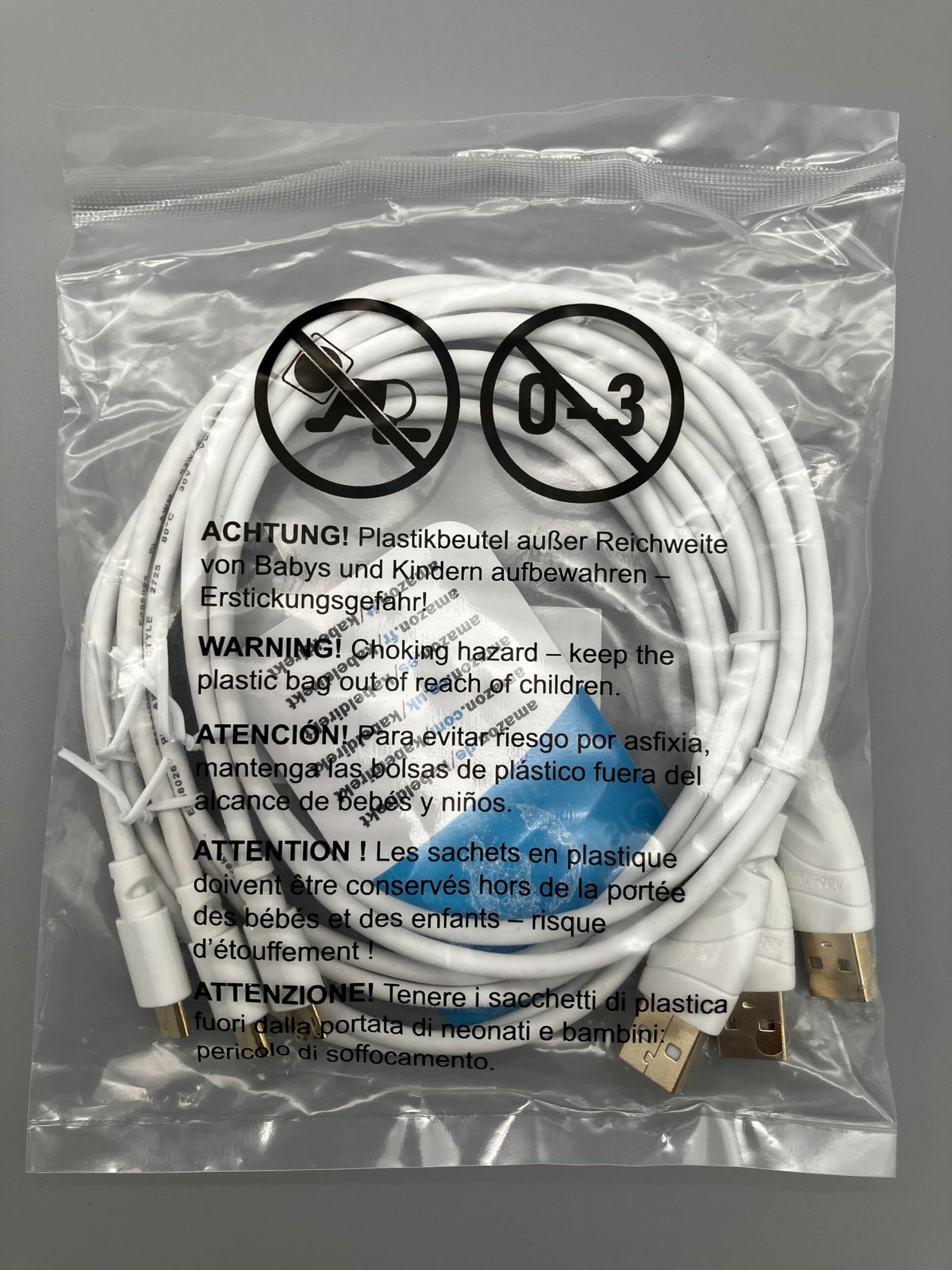 KabelDirekt 852 1.5m 5 x Micro USB Cable (USB 2.0, Synch & Charge Cable) TOP Series white