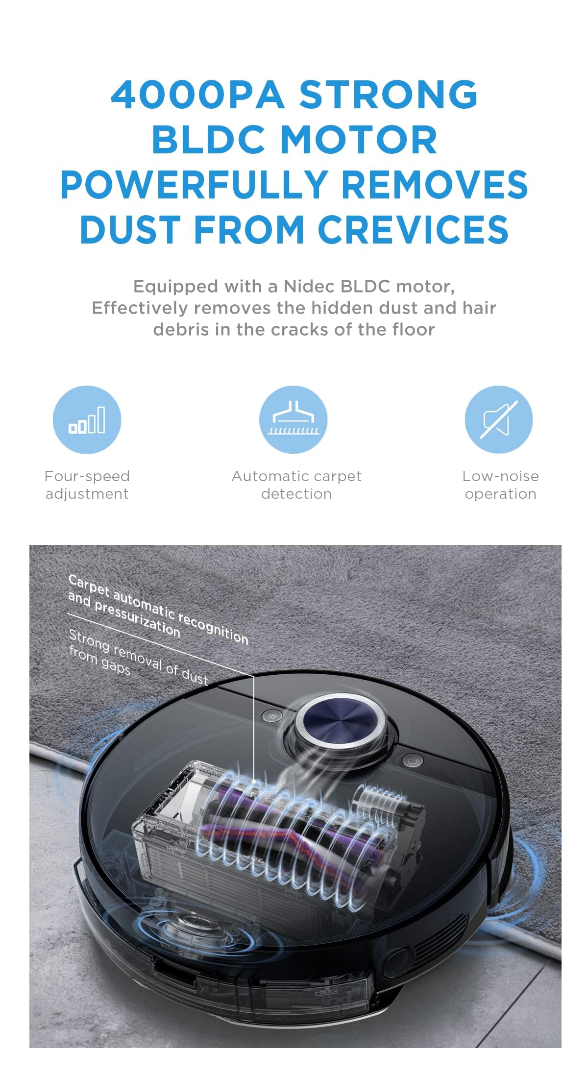 Midea Robot Vacuum cleaner, 4000Pa Strong Suction with BLDC motor App & Voice Control Msmartlife, Dust Bin In Station is 2L for 45 days, carpet sensor, Display screen Black S8,( An original product that is lightly used and tested by SAFQQA )