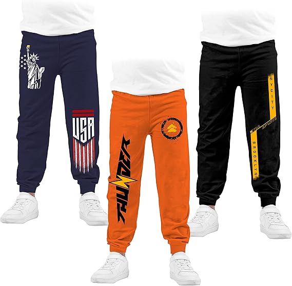 KYDA KIDS Boys Cotton Sweatpants Pack of 3 Black Orange Navy – Safqqa Egypt