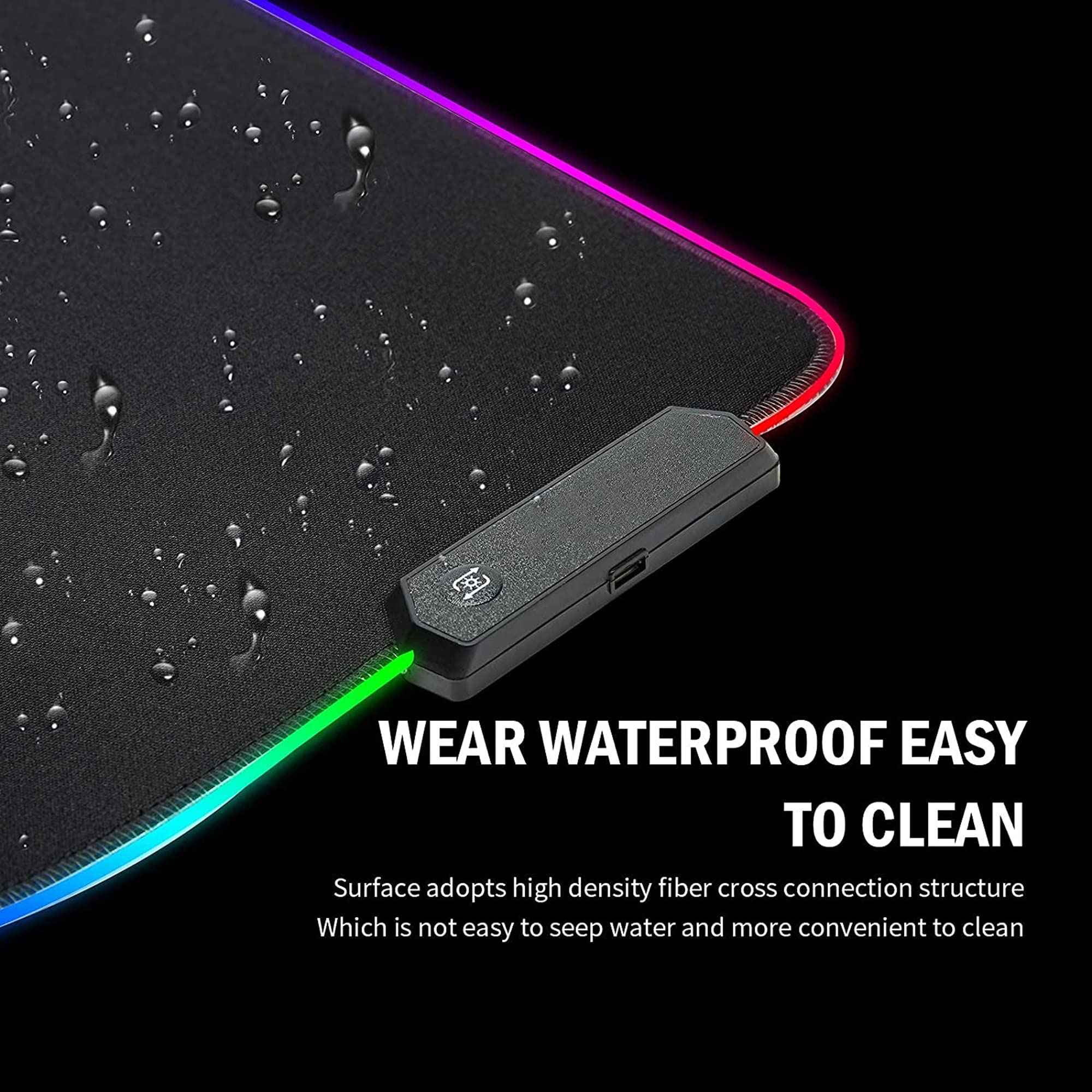 قاعدة ماوس كبيرة بإضاءة ليد ملونة ار جي بي 800 × 300 3 ملم للألعاب مكتب ممتدة للكمبيوتر واللاب توب من تكوفن مقاس أسود مطاط