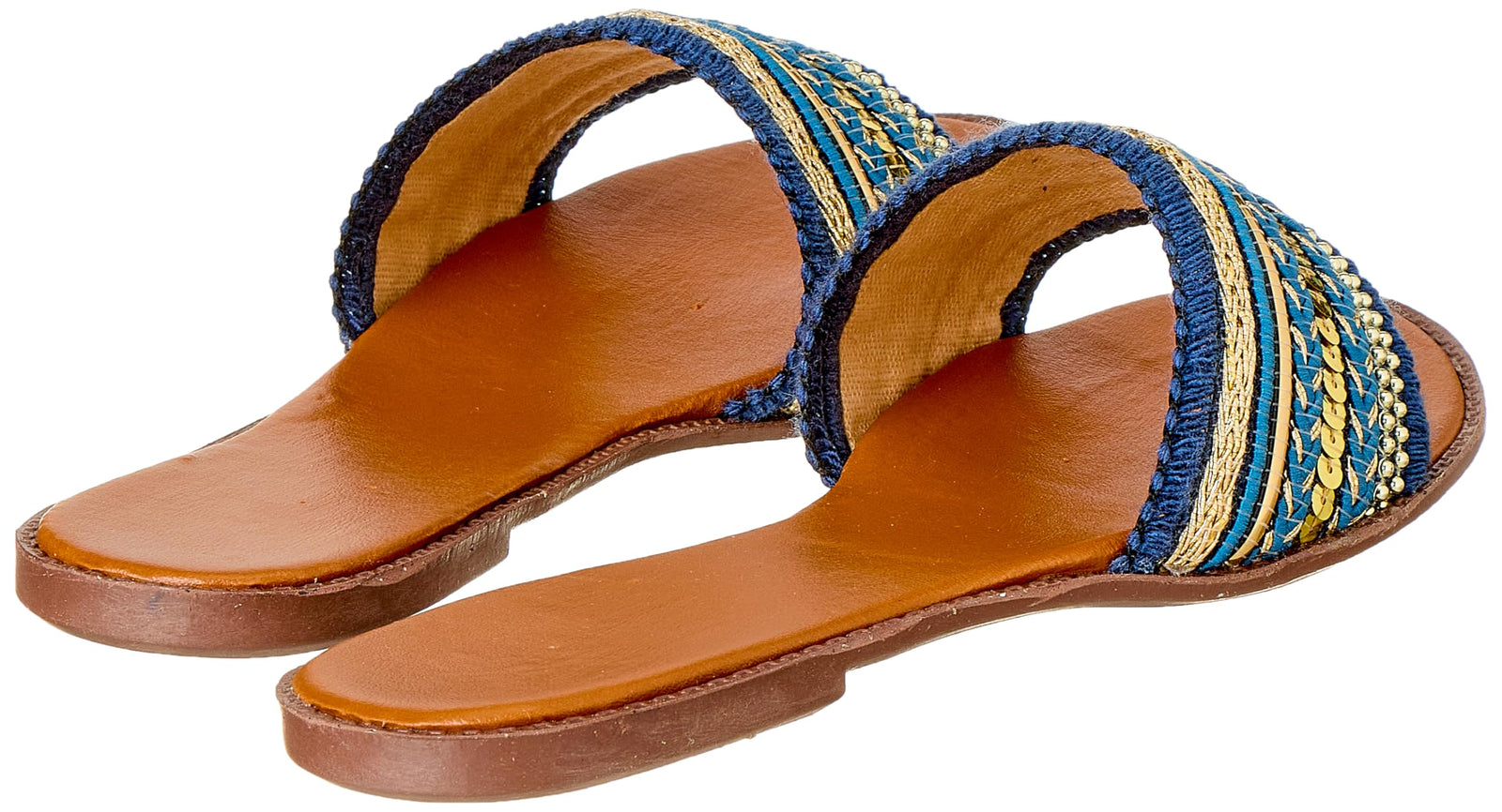 شبشب بكعب 1 سم وحزام من قماش الدانتيل مطرز بنمط ارابيسك من سواي