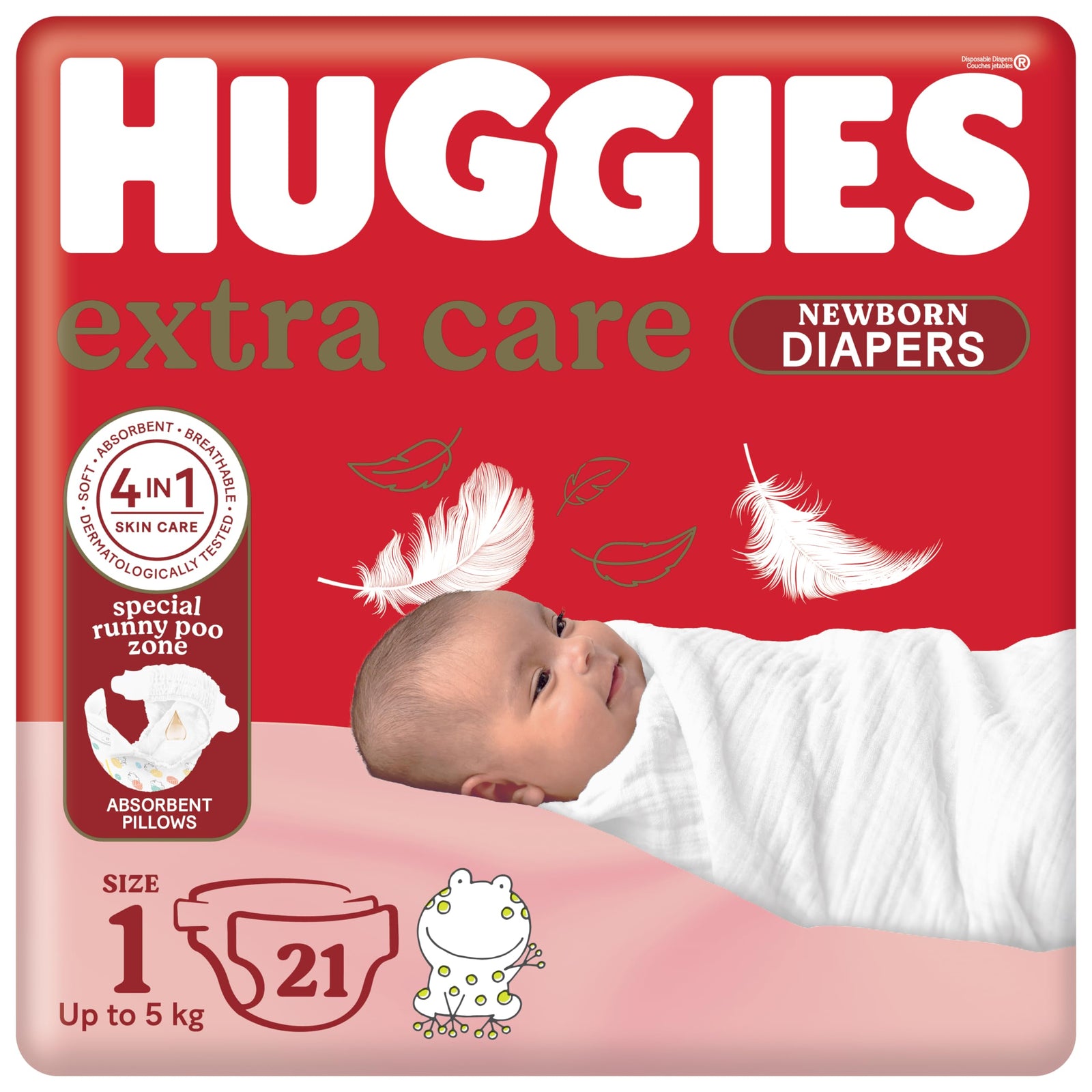 Huggies new born size 1 value up to 5kg 21pcs - made in europe