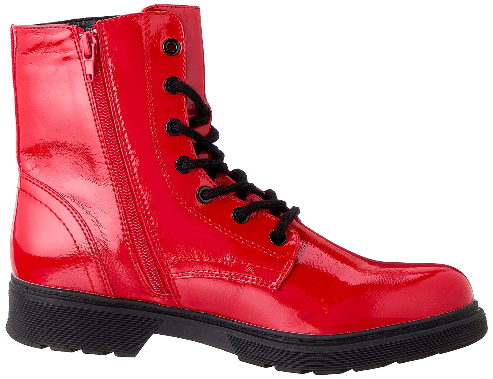 Sprox Patent Leather Side Zip Combat Boots For Women