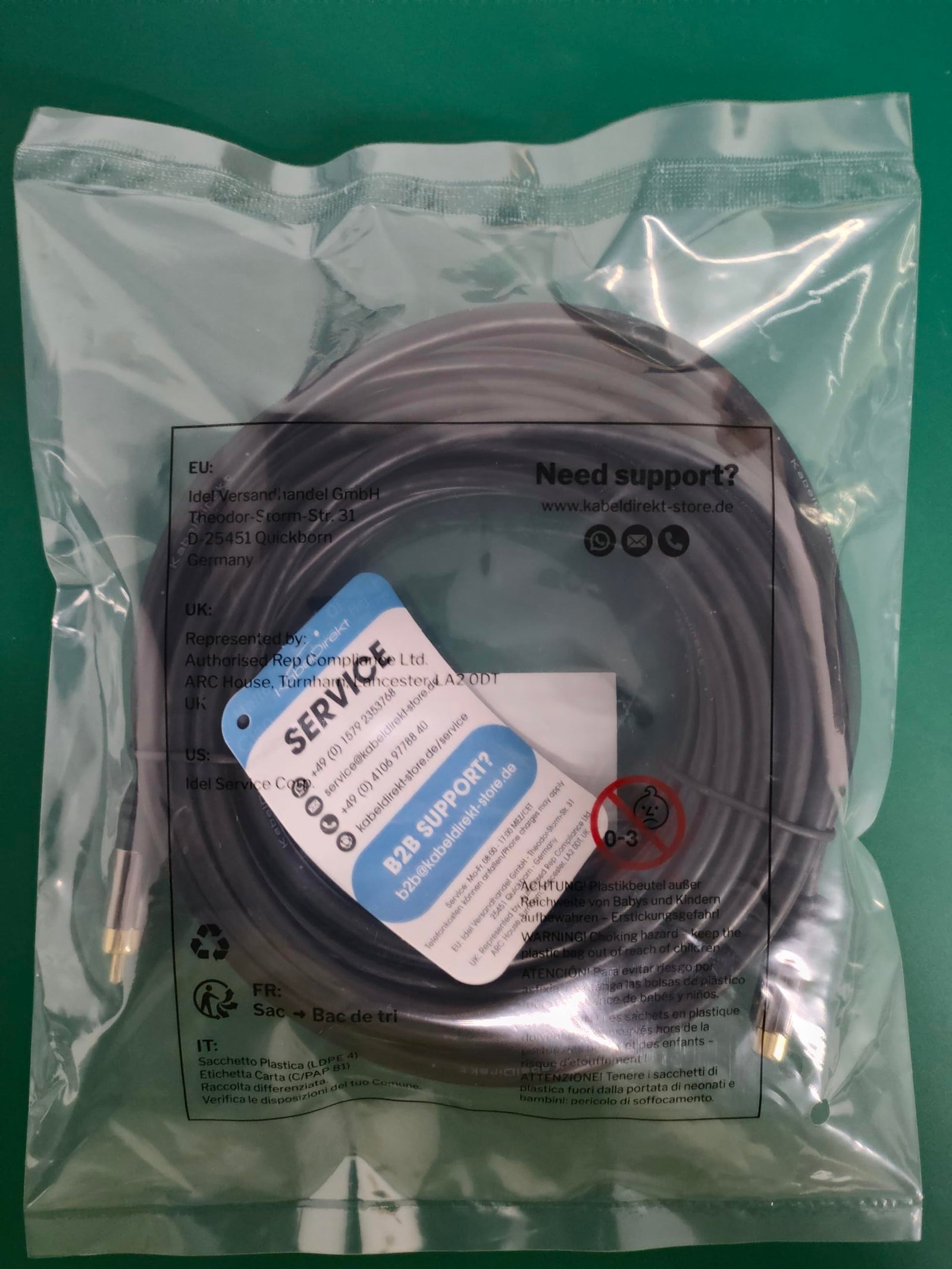 KabelDirekt 478 10m RCA/phono extension lead cable, audio/digital/video (coax male to female, for subs/amps/Hi-Fis, analogue/digital audio or composite video, 75 ohm) black