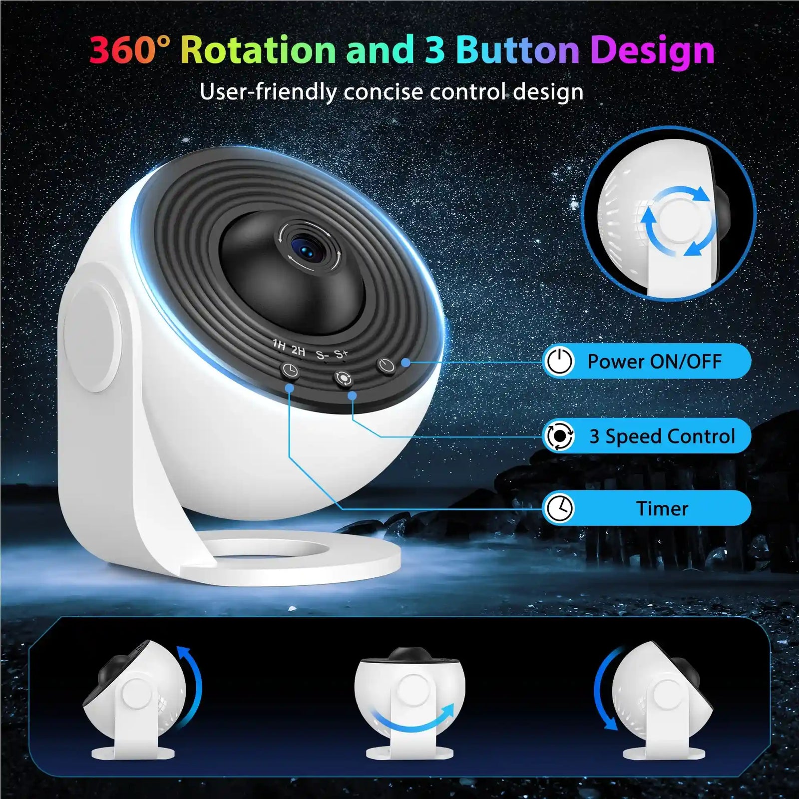FlyEagle Galaxy Projector for Bedroom, HD Image Star Projector Galaxy Light Adjustable Knob, 13 Film Discs Planetarium Projector, 360° Rotating 1/2h Timer Simple 3-Button Control Projector for Kids - Safqqa Egypt