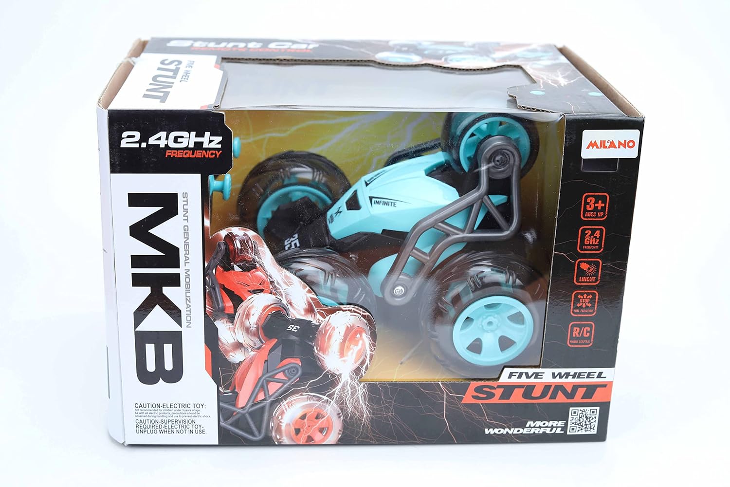 سيارة سباق MKB Stunt Car - 2.4GHz - 5 عجلات - سيارة سباق ذات وجهين مع دوران 360 درجة وتقلبات 