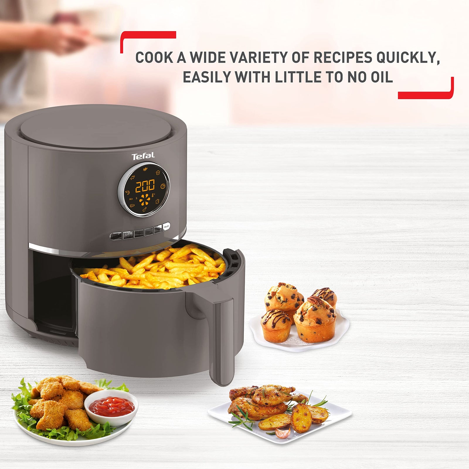 Tefal Ultra Fry Digital Air Fryer, 4.2 Liters, 8 Programs, Charcoal Grey - EY111B15
