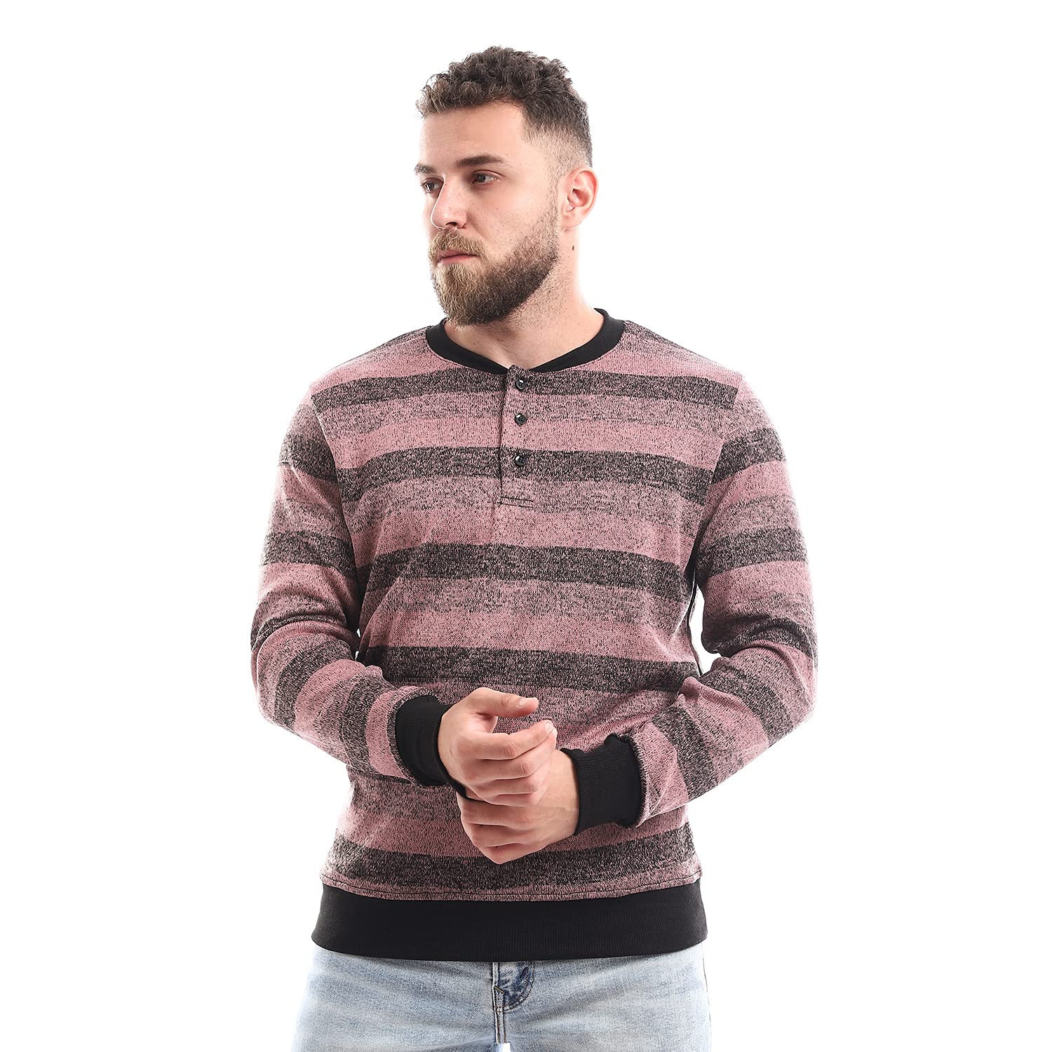 Men's Striped Cashmere Crew Neck Long Sleeve Top