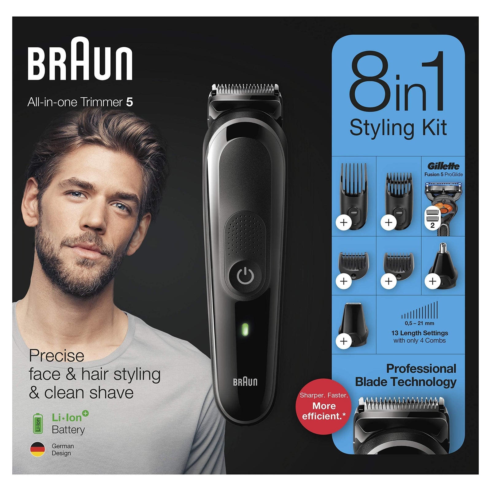 Braun MGK5260 8-in-1 Trimmer Kit, 6 attachments with Gillette Fusion5 Proglide Razor