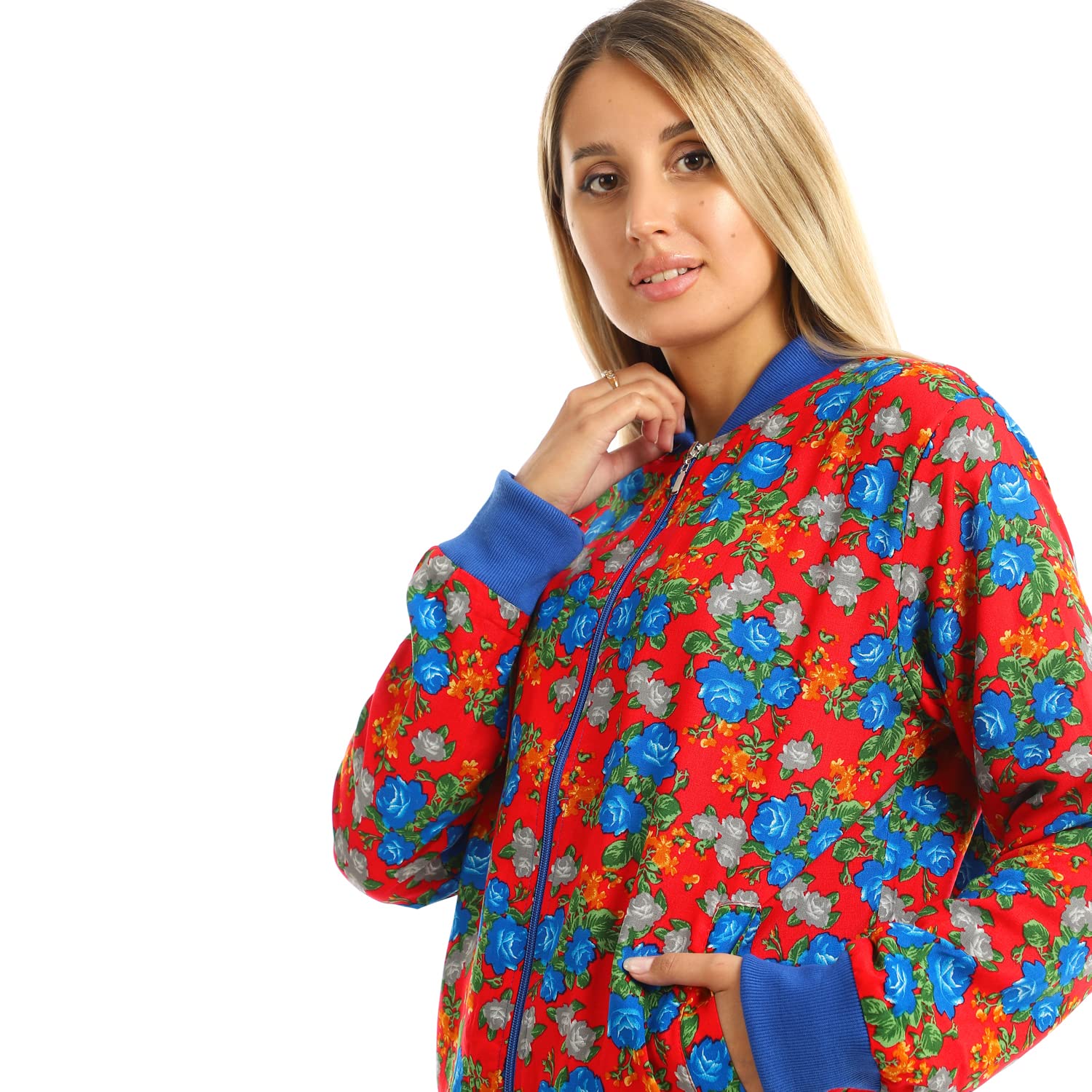 JAMILA Printed Zipper Henly Padded Jacket With Pockets For Women,Ideal for casual outings and outdoor activities.