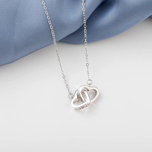 J. Rosee Women 925 Sterling Silver Double Heart Pendant Necklace Silver