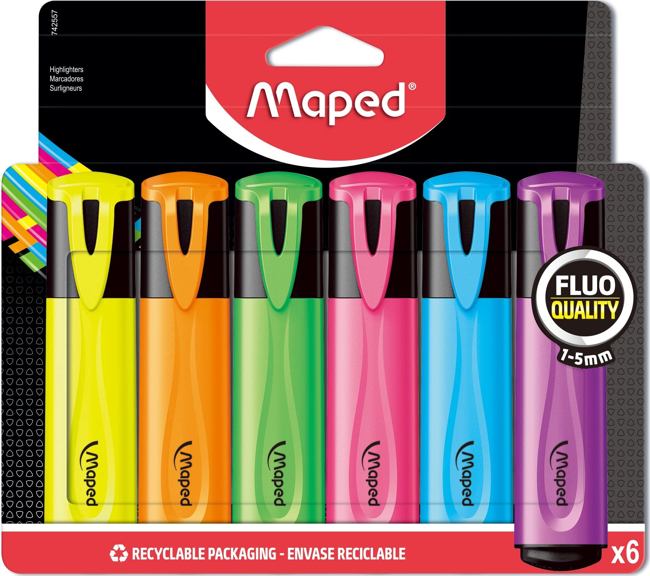 Maped Fluo Peps Classic Highlighters – Assorted Colors, Pack of 6
