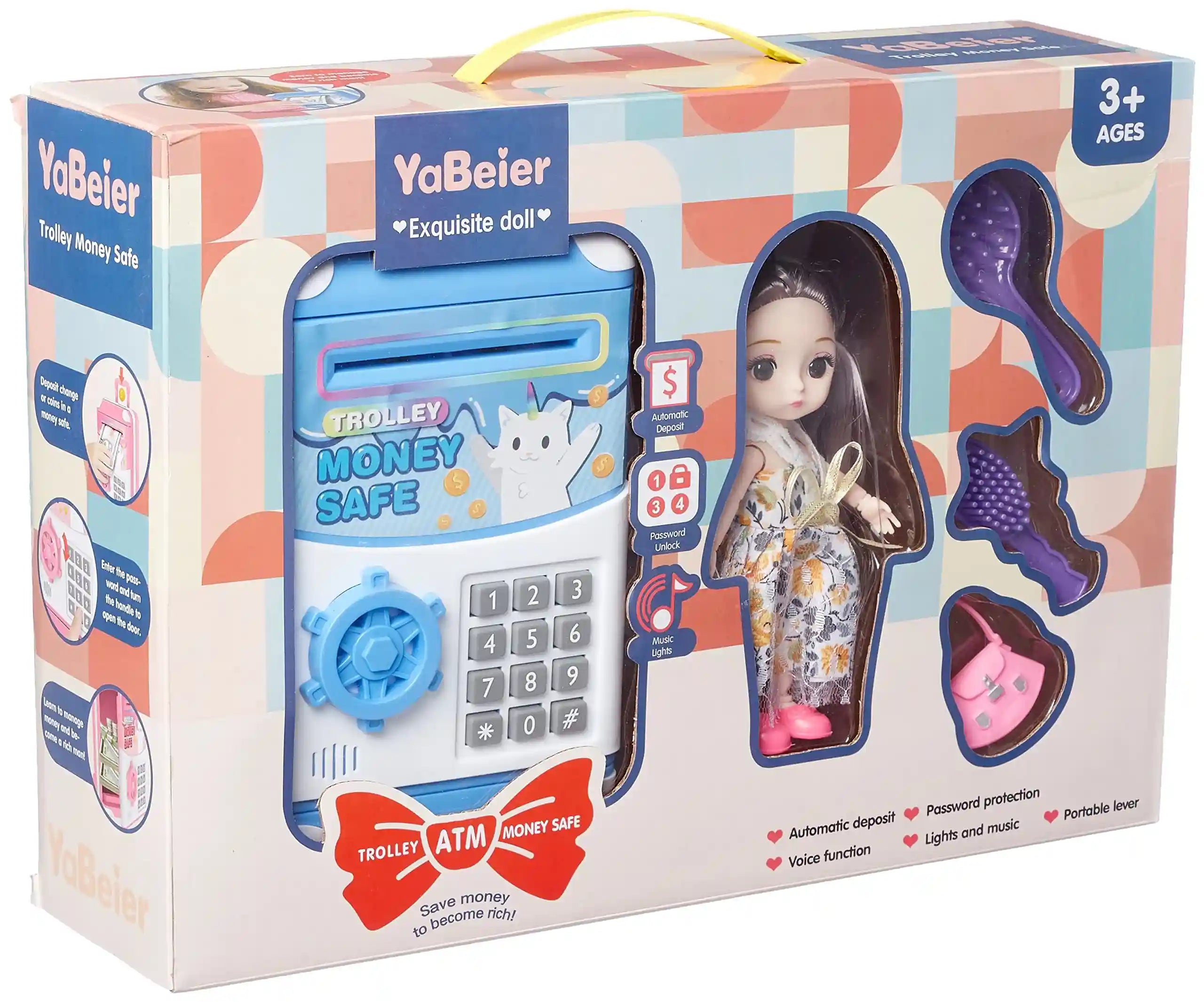 VANYEH Trolley ATM Money Safe with 5 Pieces, Light & Music, Password Unlock, Automatic Deposit
