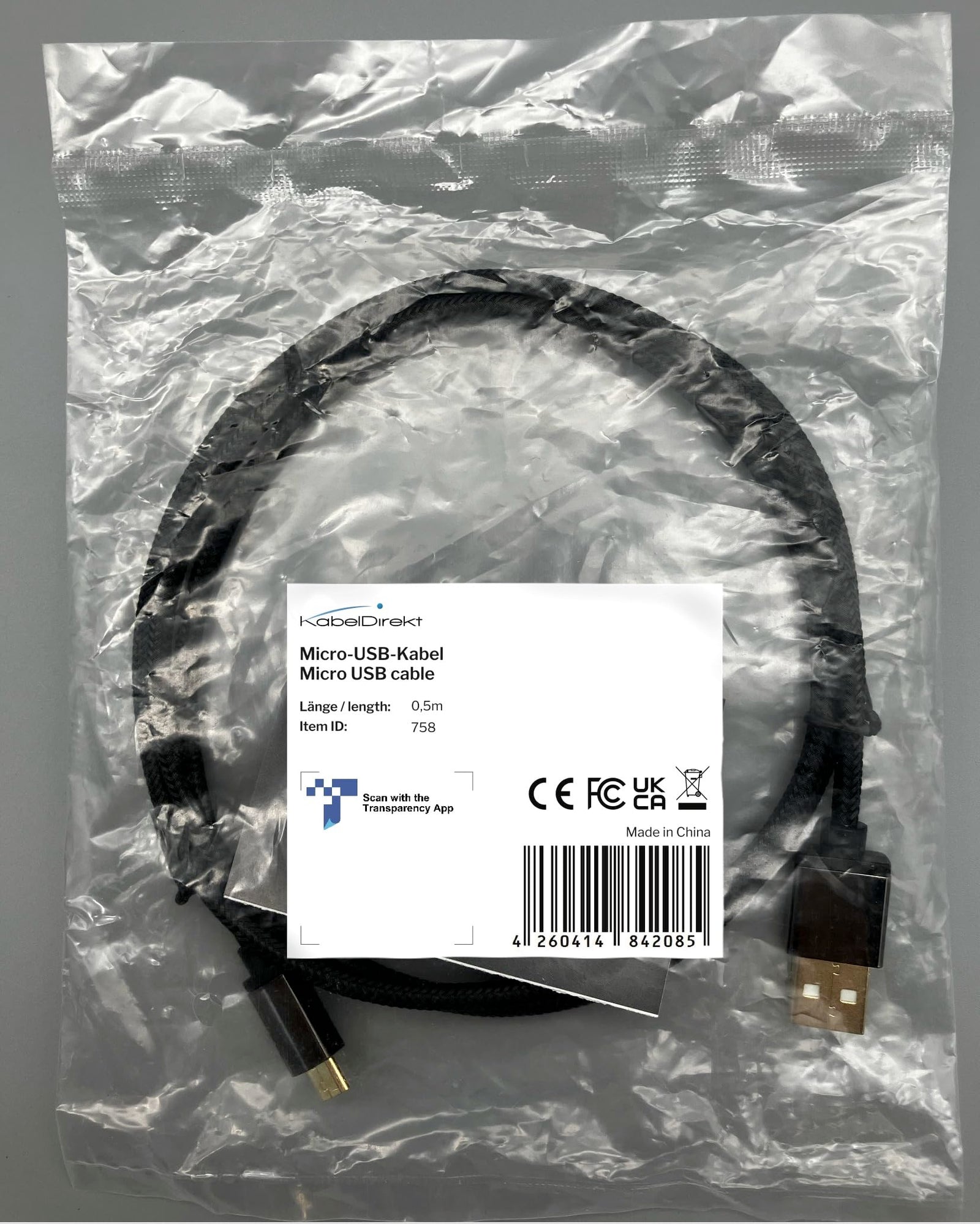 كابل KabelDirekt – 0.5 متر كابل Micro USB (كابل USB 2.0، نقل ومزامنة وشحن، نايلون) سلسلة PRO