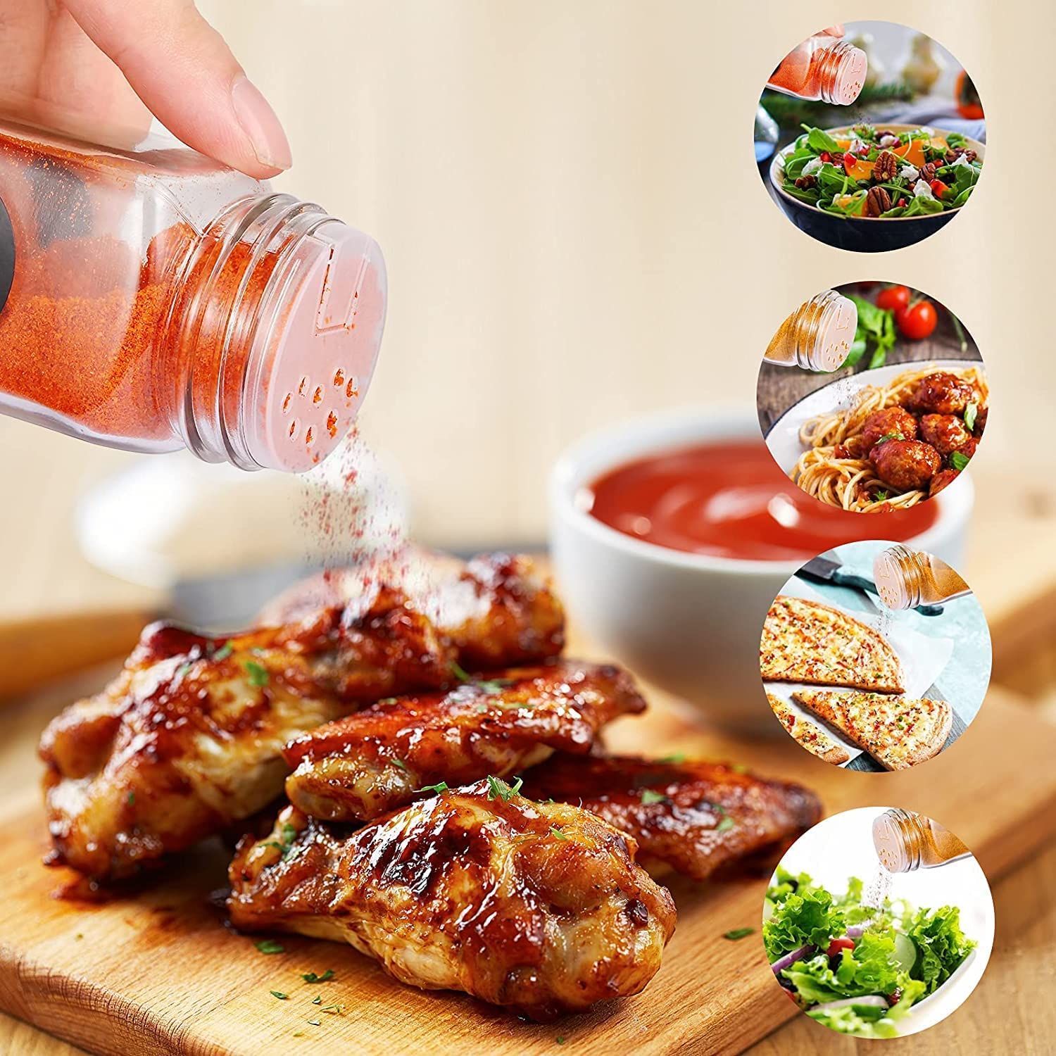 HJB VISSO 24-Piece Glass Spice Jars Set, 120ml Square Spice Containers with Labels, Shaker Lids, Bamboo Caps, Funnel, Brush & Marker Included