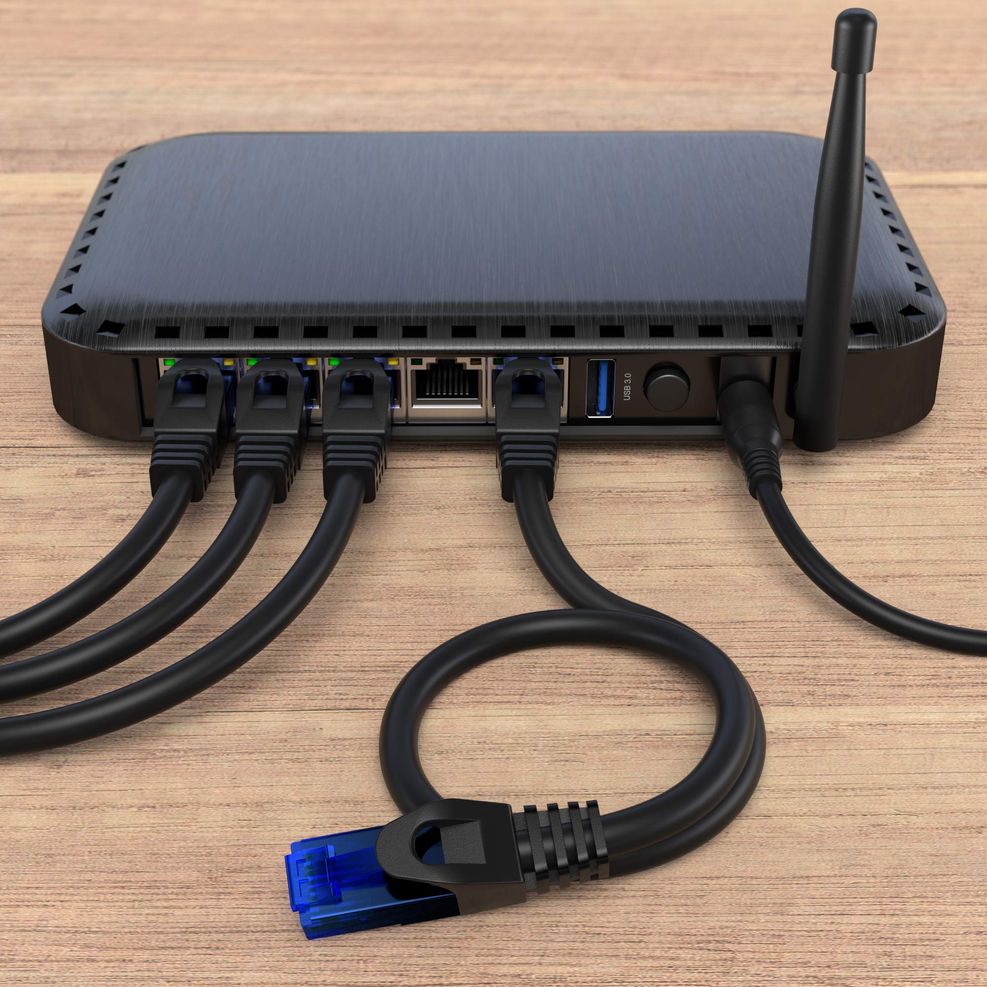 كابل كابل ديركت – ينقل أقصى سرعة إنترنت عبر الألياف الضوئية – كابل إيثرنت و LAN – 5x 3م – متوفر من 0.25-30م – لشبكة جيجابت، جهاز التوجيه/المودم، RJ45 (أسود/أزرق)