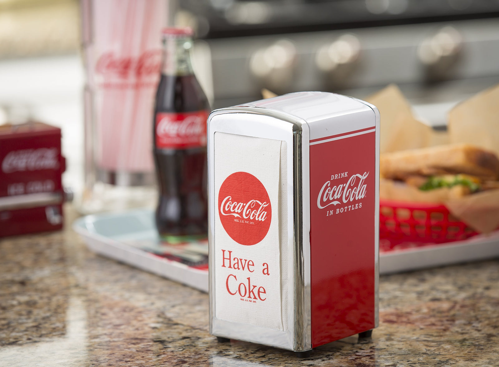 TableCraft Coca-Cola Salt and Pepper Shaker Set with Chrome Plated Metal Rack Small