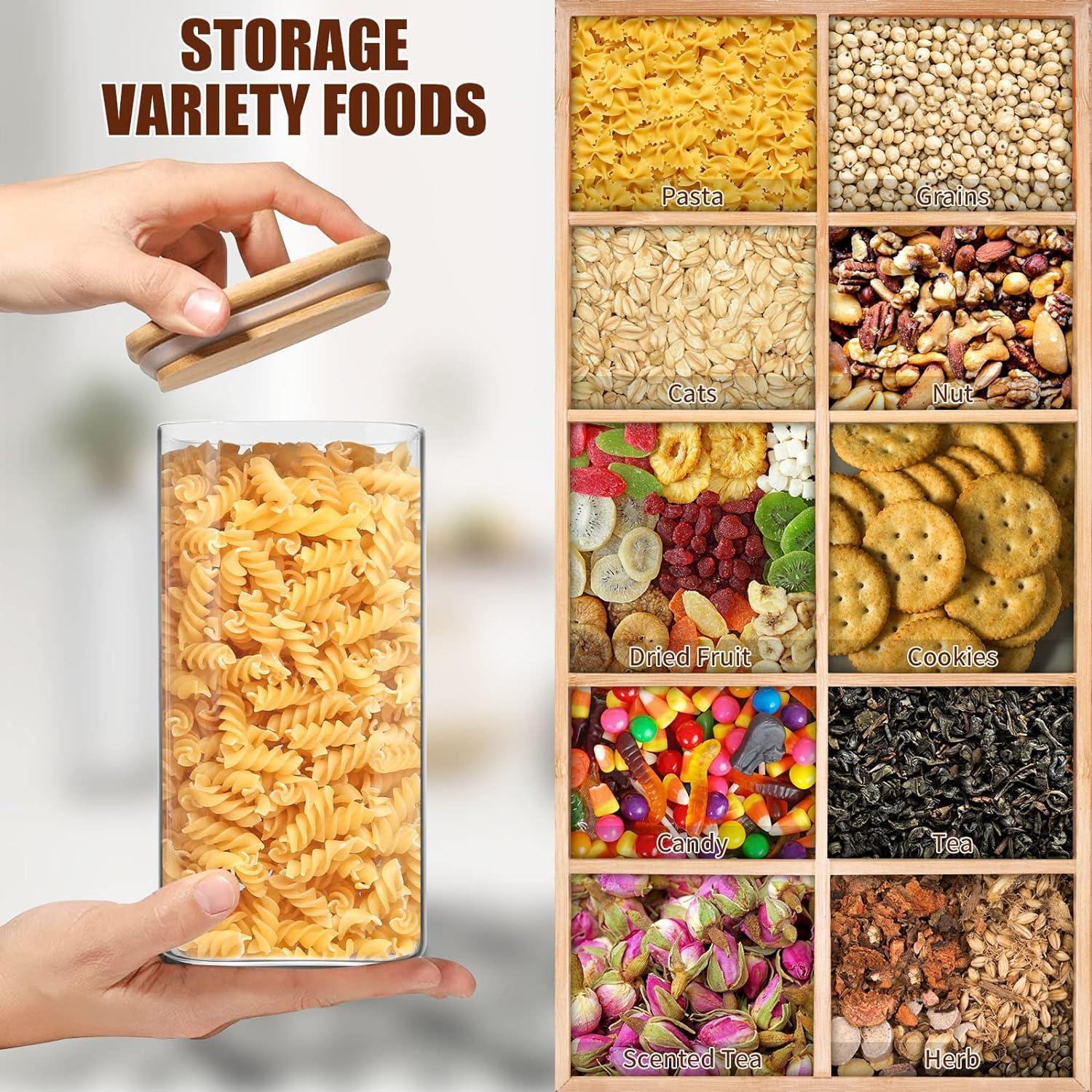 حافظ على مطبخك مرتبًا وأنيقًا مع علبة تخزين الطعام الزجاجية SKY-TOUCH بسعة ١٥٠٠ مل مع غطاء من الخيزران. هذه العلبة المربعة الشفافة مثالية لتخزين الأرز، والحبوب، والبسكويت، والحلويات، وغيرها من مستلزمات المطبخ. – Safqqa Egypt