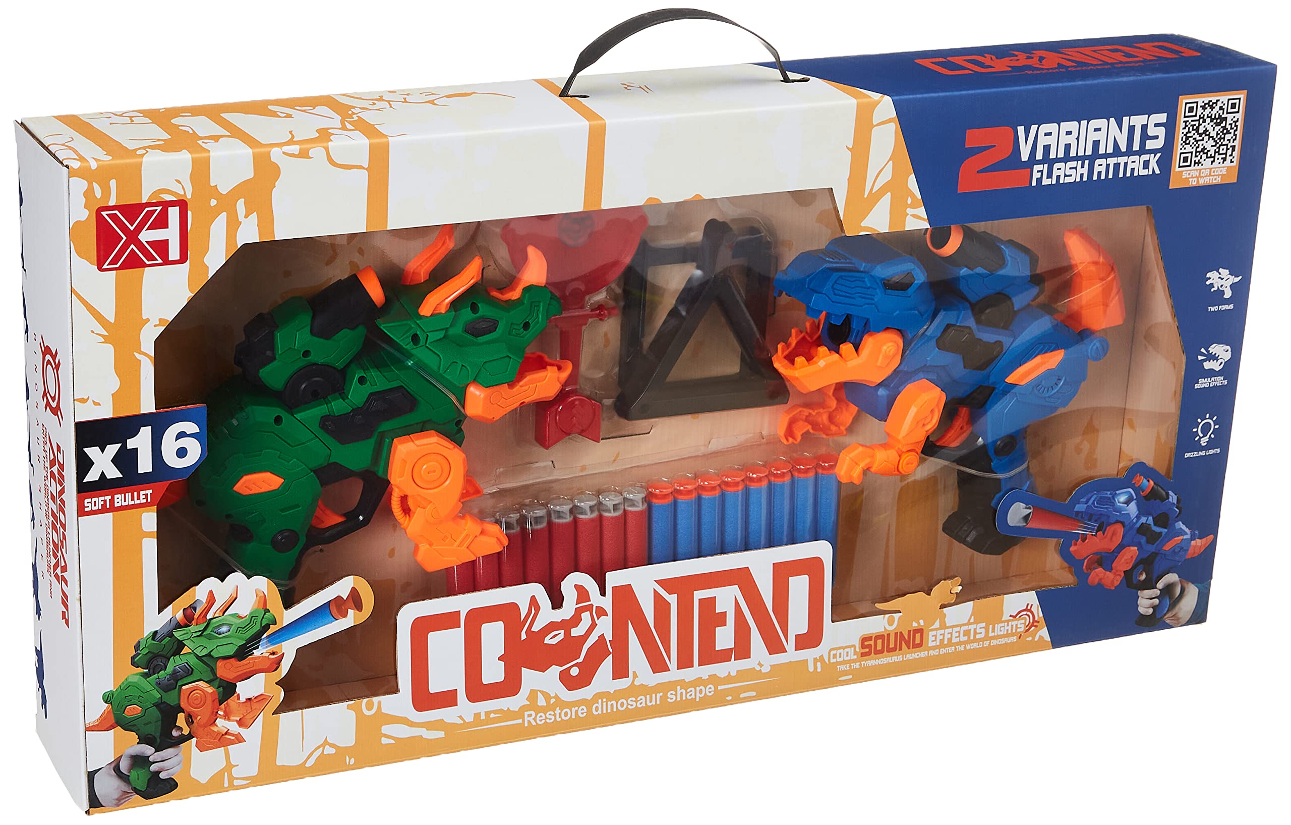 Dinosaur gun - foam bullets - laser - 22 pieces - dinosaur sound + 6 years