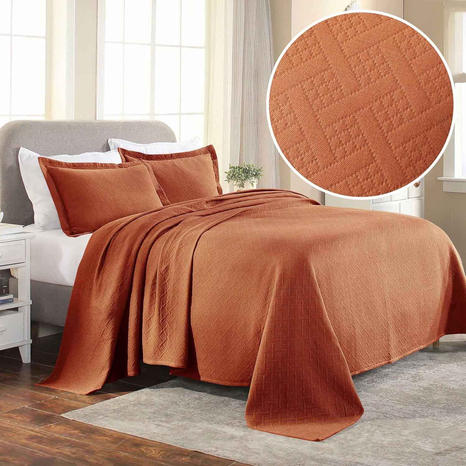 SUPERIOR Cotton Basketweave 3-Piece Bedspread Set - Full, Mandarin – Safqqa Egypt