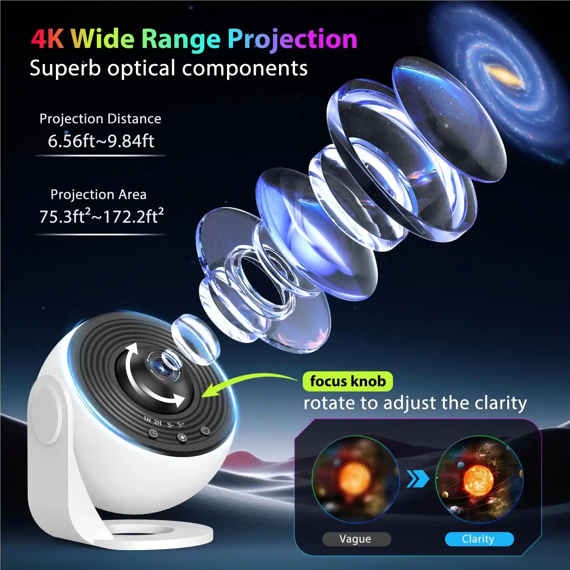 FlyEagle Galaxy Projector for Bedroom, HD Image Star Projector Galaxy Light Adjustable Knob, 13 Film Discs Planetarium Projector, 360° Rotating 1/2h Timer Simple 3-Button Control Projector for Kids - Safqqa Egypt