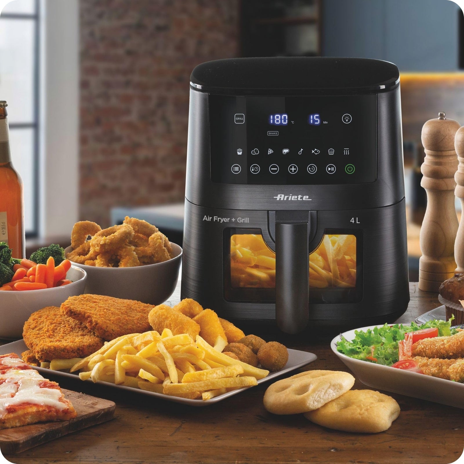 Ariete 4633 hot air fryer, 1400 W, 4L capacity, 9 programs, shake and grill function, temperature up to 200°C, black