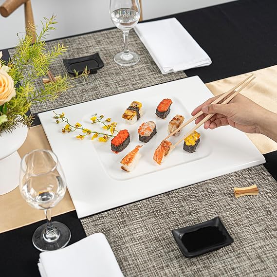 Restaurantware Voga Rectangular Serving Plates 16.5 x 13.5 Inch (Set of 10) – White Melamine Platters