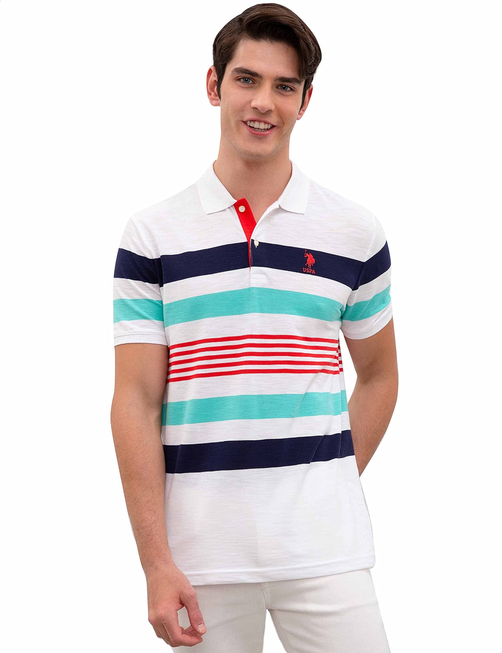 تي شيرت رجالي من U.S. Polo Assn. – شعار مطرز، ياقة دائرية