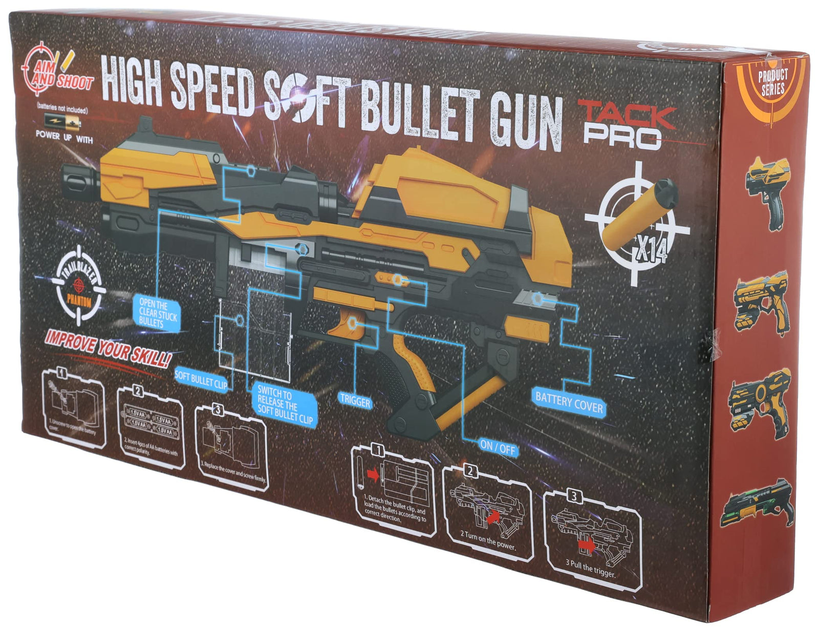 Feng Jia High Speed Soft Bullet Gun, 14 Bullets - Yellow and Black-multi size