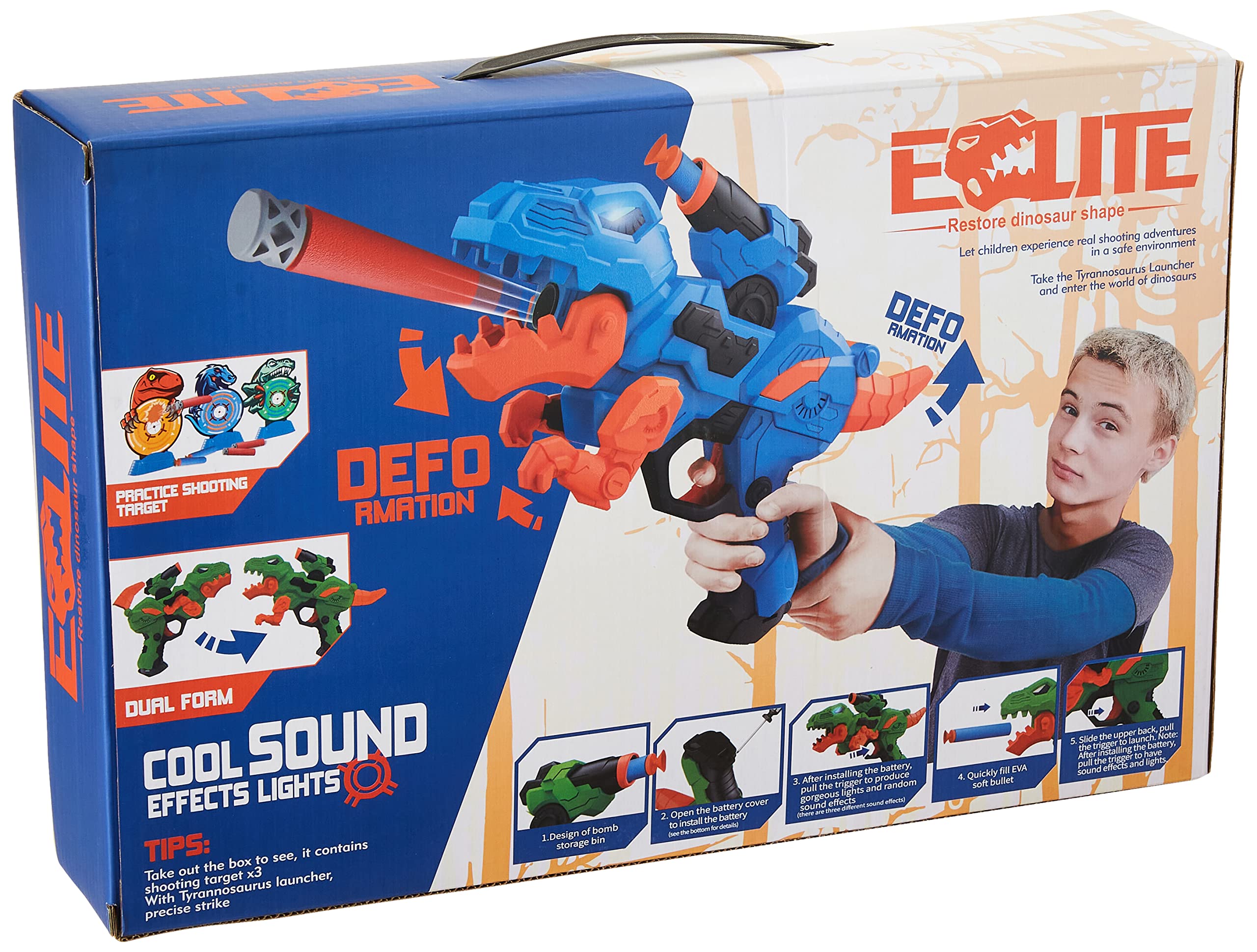 Dinosaur gun foam bullets - laser - 13 pieces - dinosaur sound + 6 years