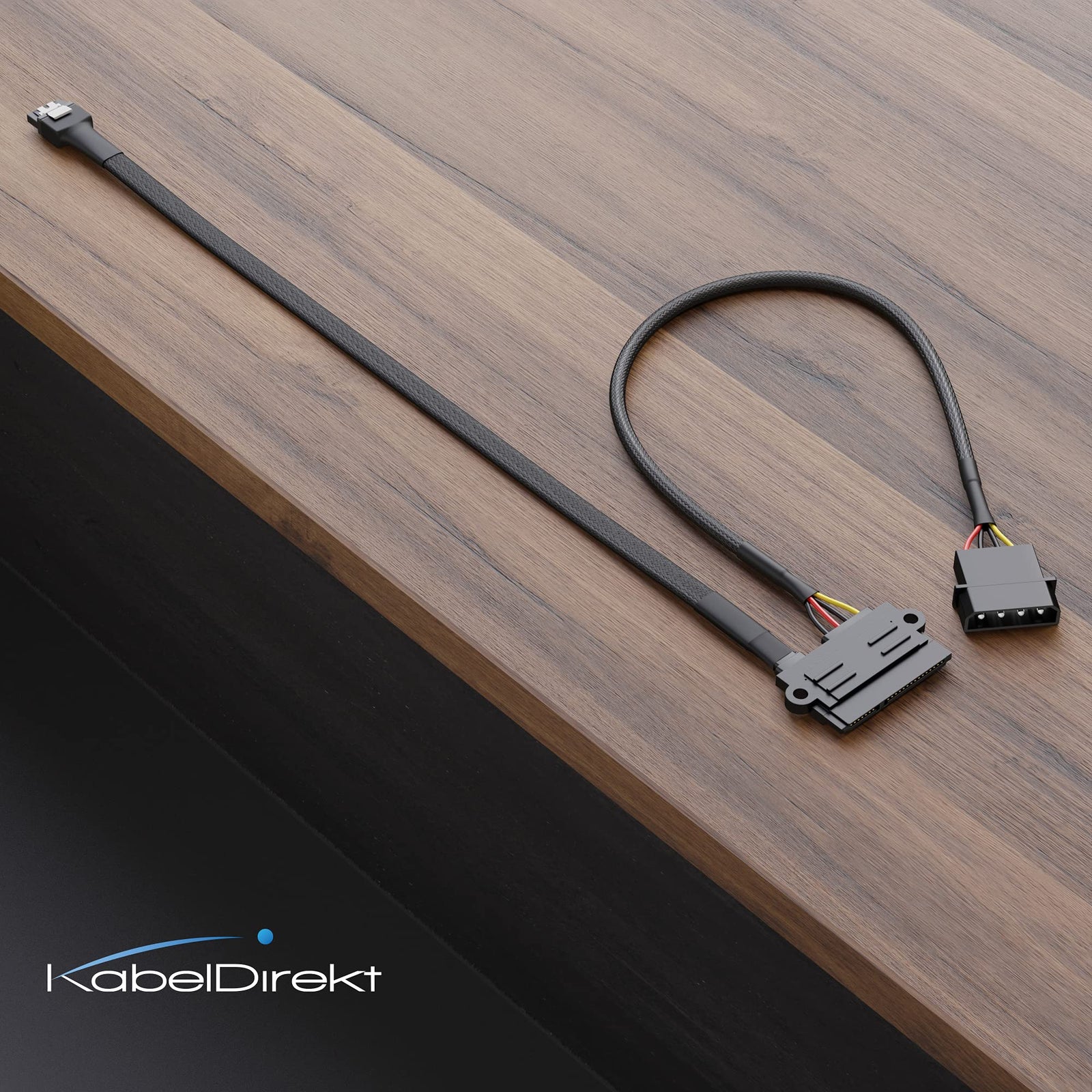 KabelDirekt 820 0.6m 30cm 22-pin SATA to 4-pin Molex power cable and 60cm 7-pin 3 data 6 Gbit/s black
