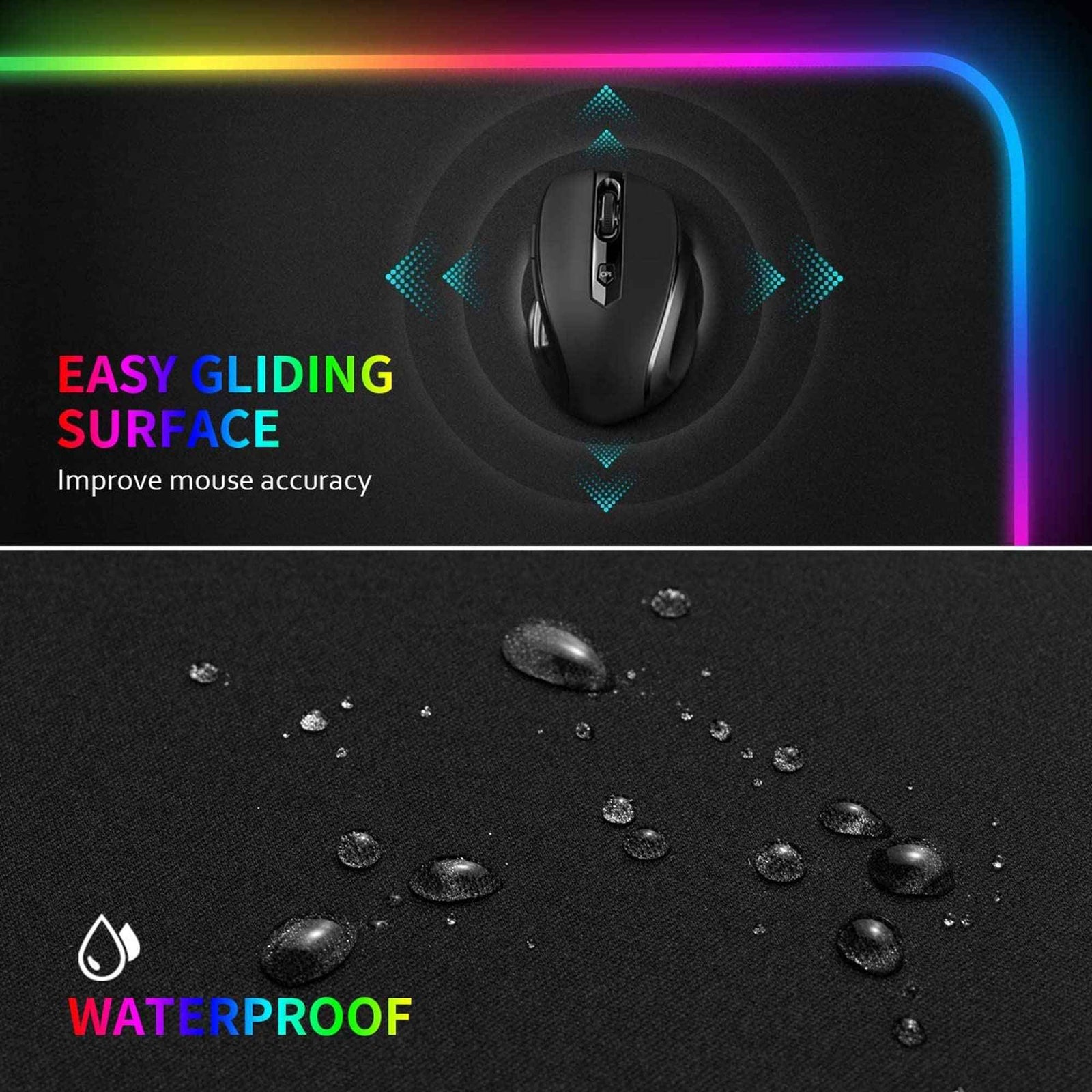 قاعدة ماوس كبيرة بإضاءة ليد ملونة ار جي بي 800 × 300 3 ملم للألعاب مكتب ممتدة للكمبيوتر واللاب توب من تكوفن مقاس أسود مطاط